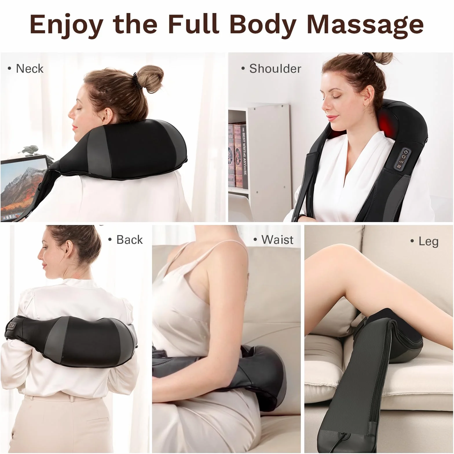 Elektryczny masażer karku z funkcją ogrzewania, elektryczny masażer ramion shiatsu do masażu pleców, nóg, stóp, domu i biura