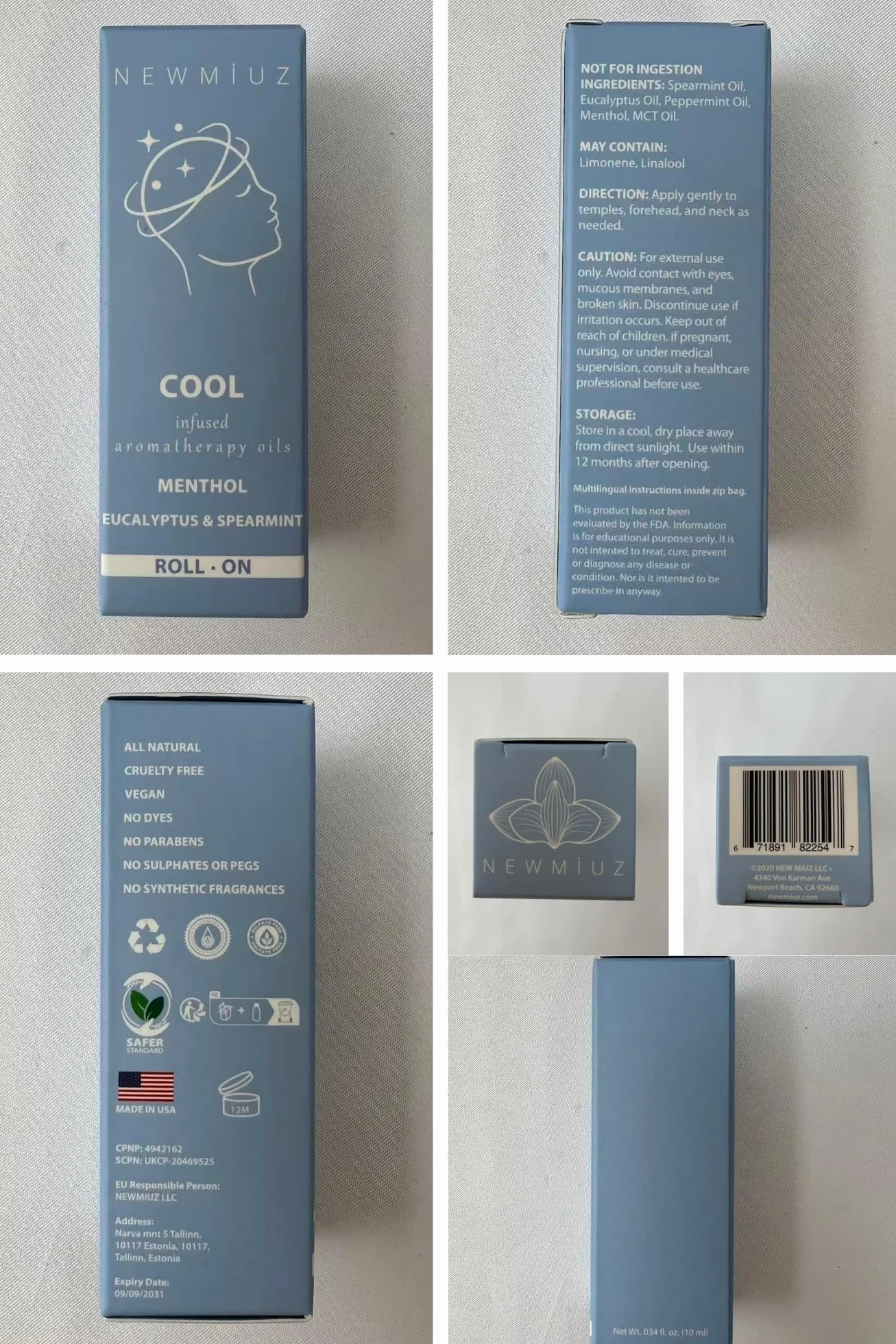 Cooling Menthol Migraine Roll-On Stick Peppermint Eucalyptus Aroma Therapy Essential Oils Headaches