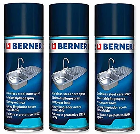 3 x Berner spray do pielęgnacji stali nierdzewnej INOX (3 x 400 ml) *****3 x specjalny środek czyszczący do wszystkiego ze stali szlachetnej *****