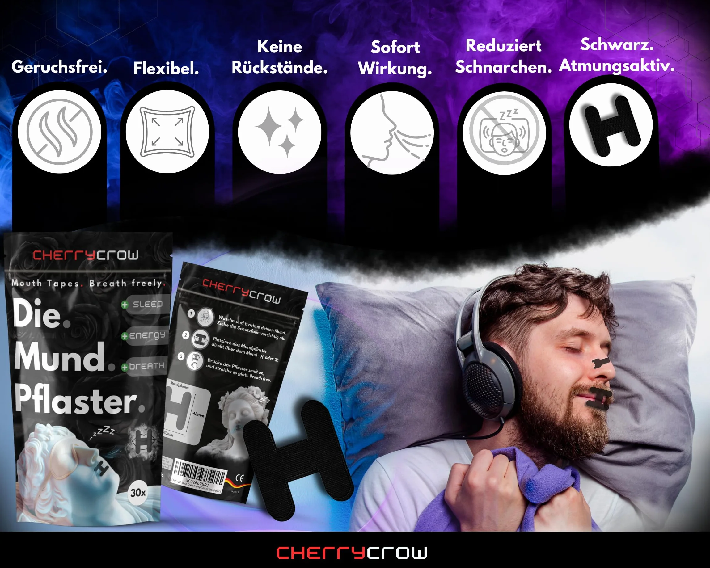 Plastry na usta 30 sztuk Black Mouth Tape oddychanie przez nos ochrona przed chrapaniem