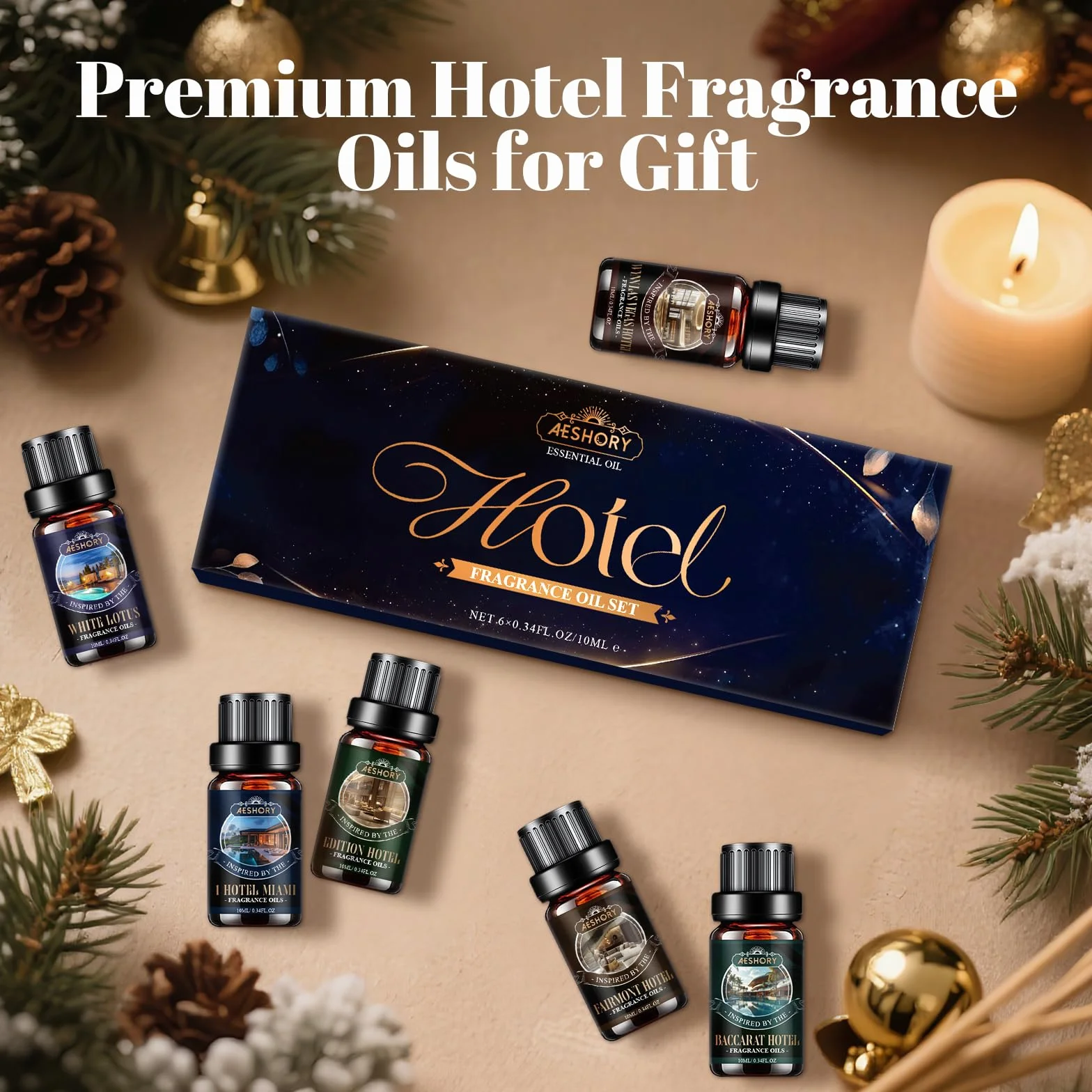 Aeshory Zestaw Olejków Zapachowych Do Hotelu, 6 x 10 ml Olejków Eterycznych Do Dyfuzora Domowego, Nawilżacza Powietrza, Aromaterapii, Wyrobu Świec, Odświeżania Powietrza