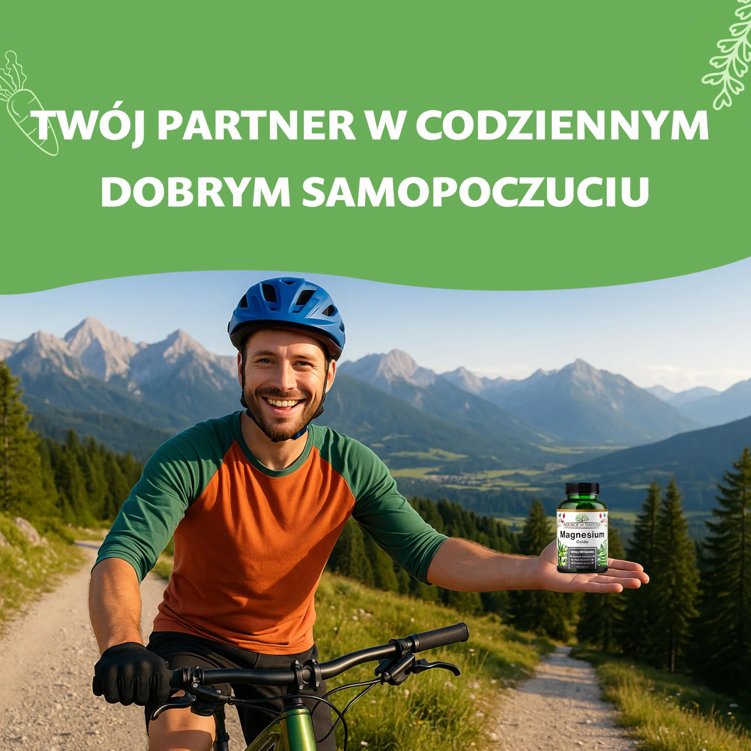 Tlenek Magnezu 665 mg | 400 mg Magnezu Elementarnego | 365 Kapsułek Wegańskich | Wysoka Dawka | Roczny Zapas | Source of Nature