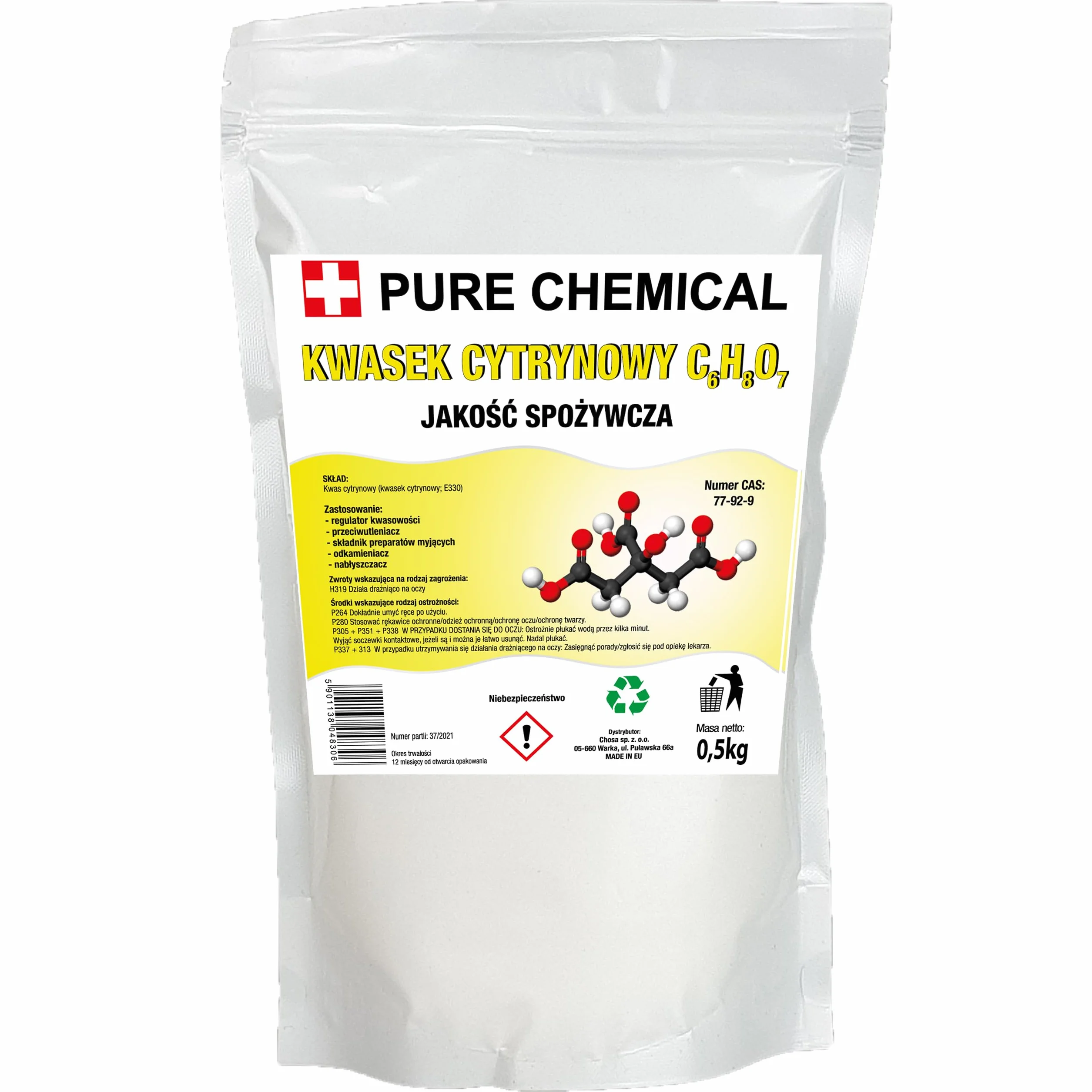 PURE CHEMICAL Kwas Kwasek Cytrynowy E330 (0,5kg)