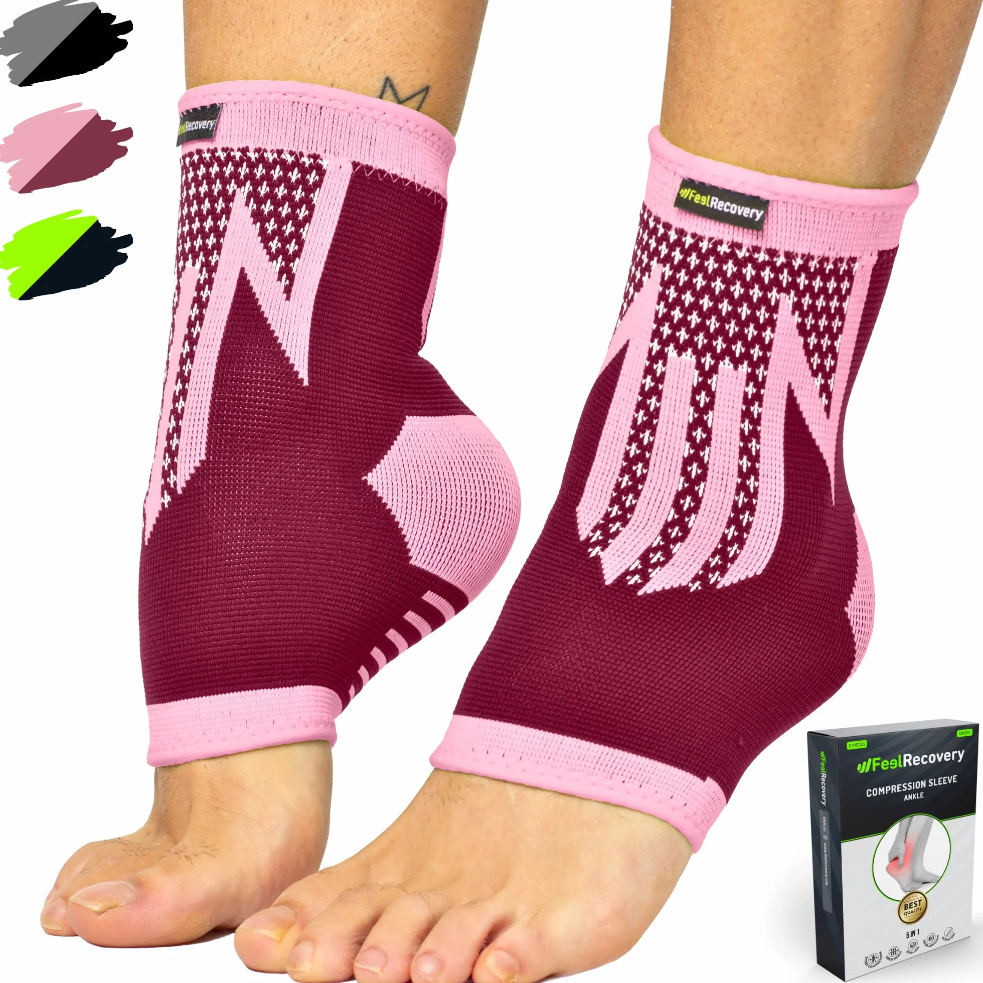 Opaska Uciskowa na Kostkę Elastyczny Orteza Stabilizator do Biegania Piłka Nożna Sport Anti-Slip Bordeaux M