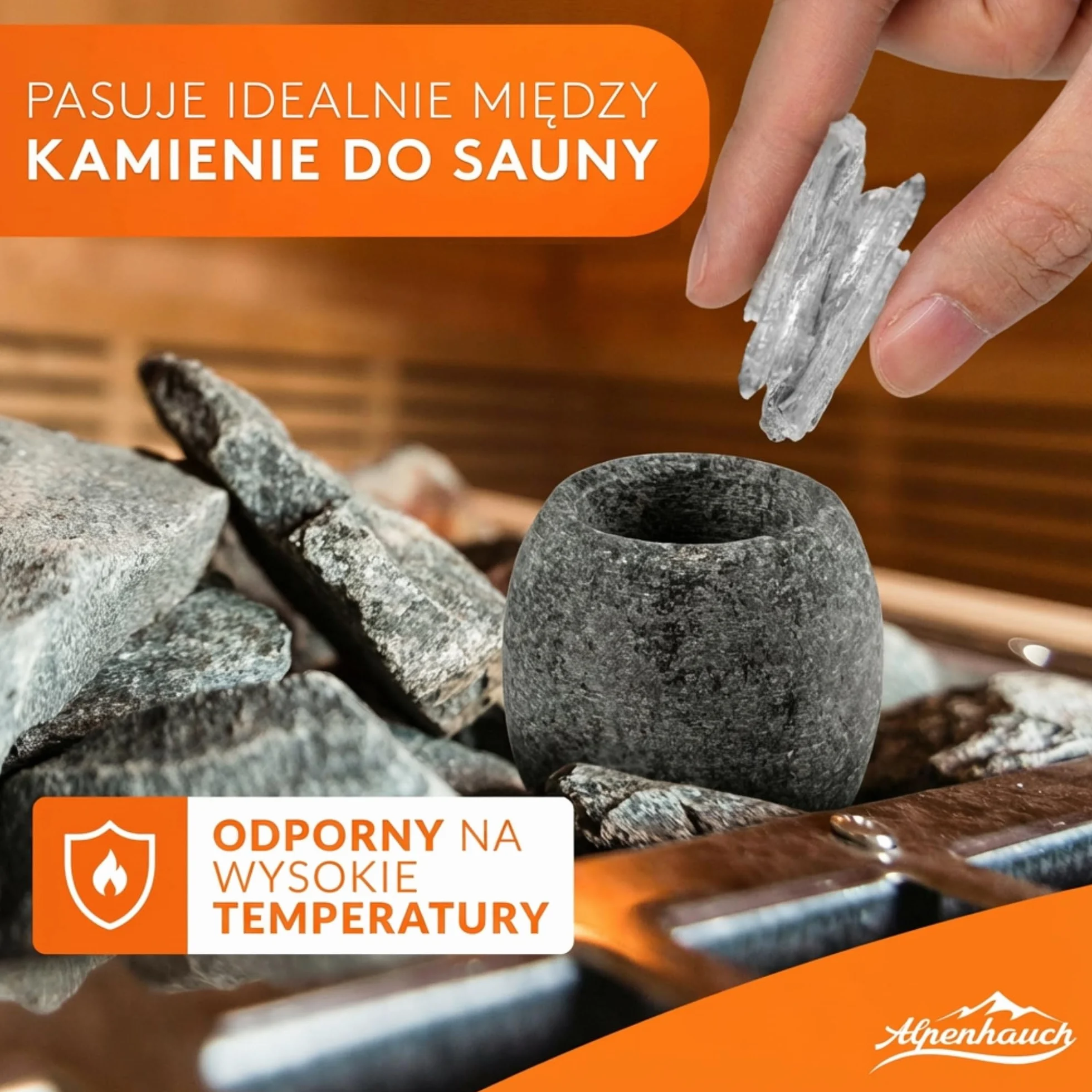 ALPENHAUCH Sauna Jajko z masywnego serpentynu [5x5cm] - odporne na wysoką temperaturę jajko do sauny z aromatem dla intensywnego zapachu - Naturalne jajko do sauny na kryształki mentolowe i olejki do