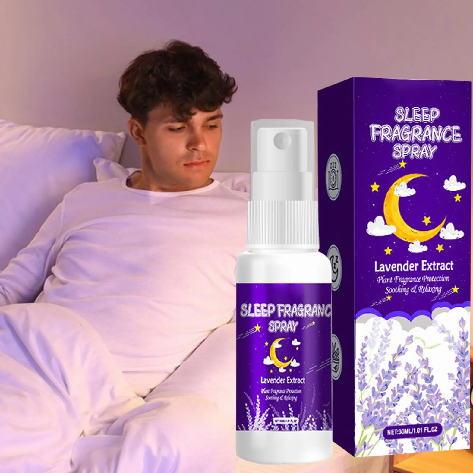Poduszka do aromaterapii, lawenda, butelka z rozpylaczem do spania, 30 ml, naturalna mgiełka olejowa na noc, pojemnik z PCW, z delikatnym zapachem, pomoc w zasypianiu, zapach aromaterapii, do biura