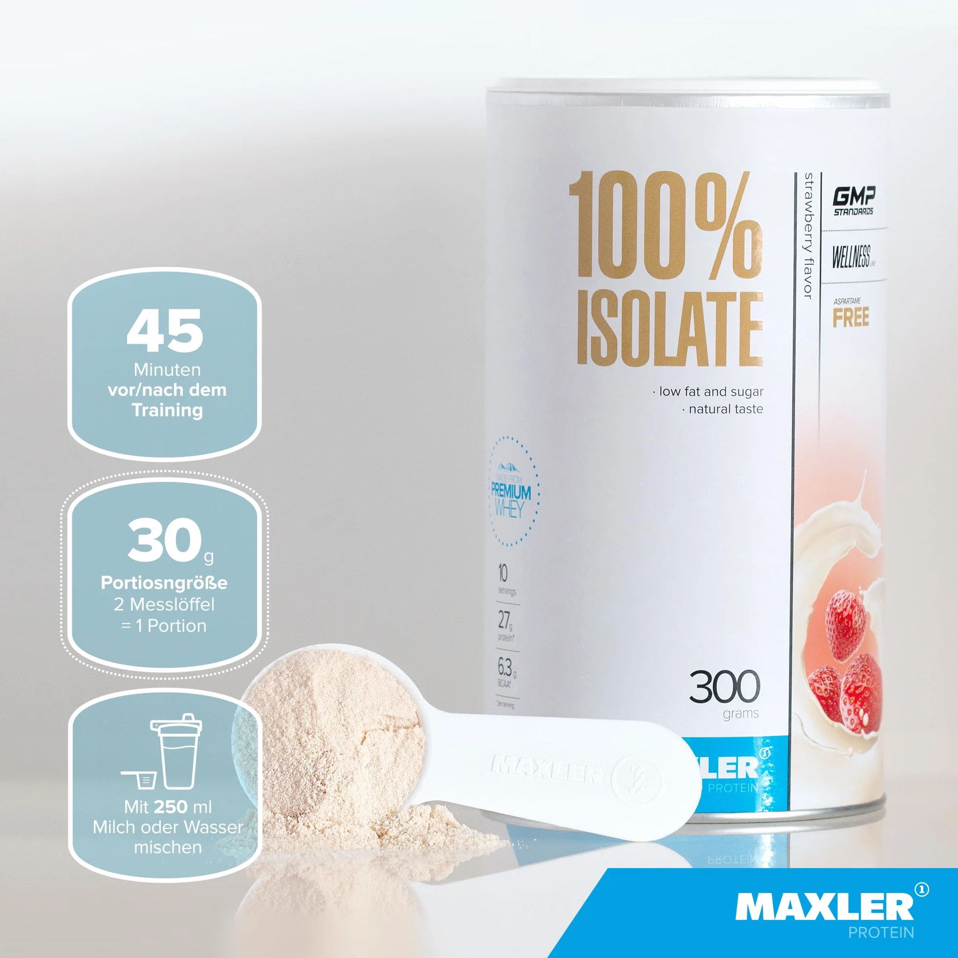 Maxler 100% Isolate Protein Pulver Vanille 300g - Whey Protein Isolate Zuckerarm