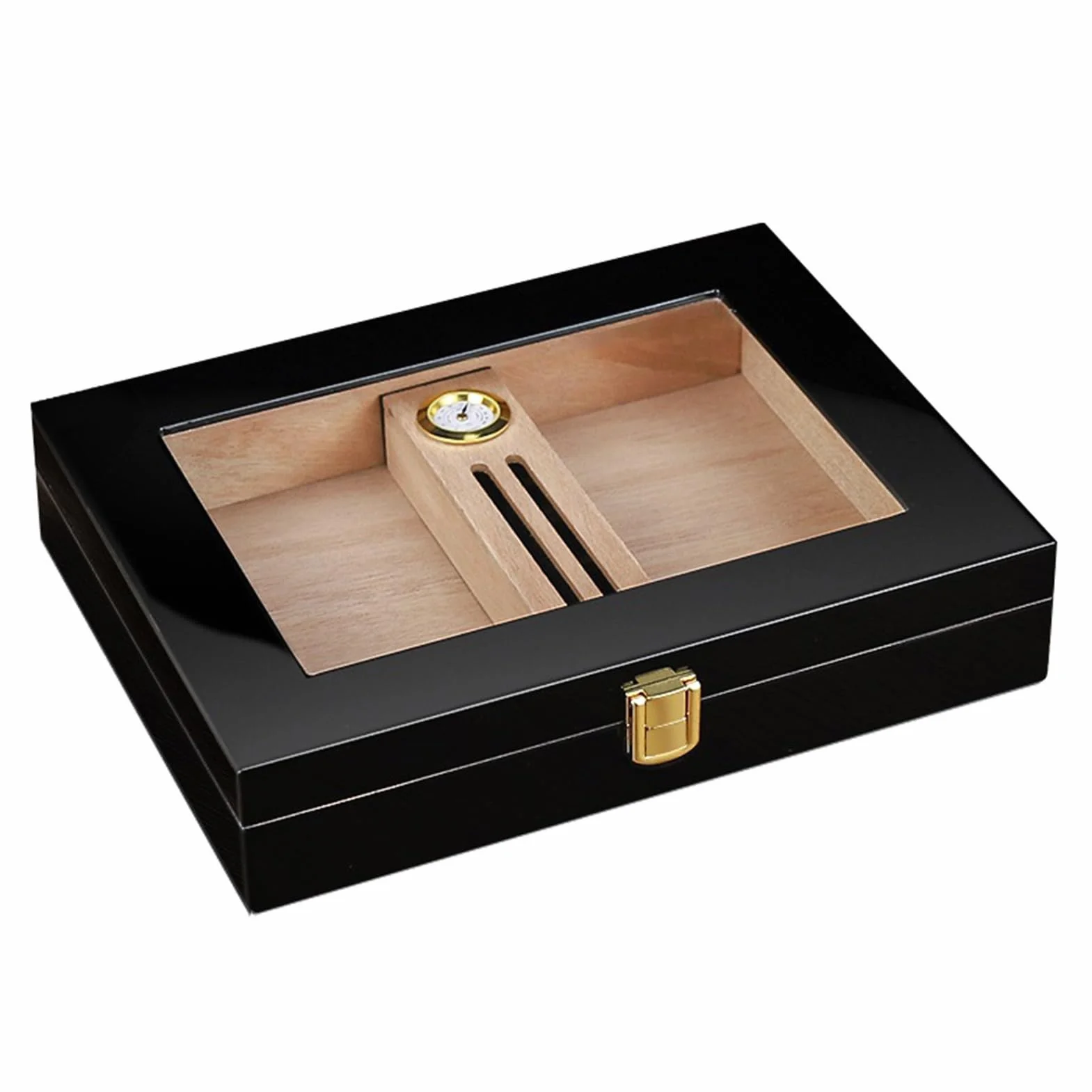 Cigar Humidor Box Cedar Wood Glass Top Humidor With Hygrometer & Humidifier & Divider Hold 15 Cigars For Men Women