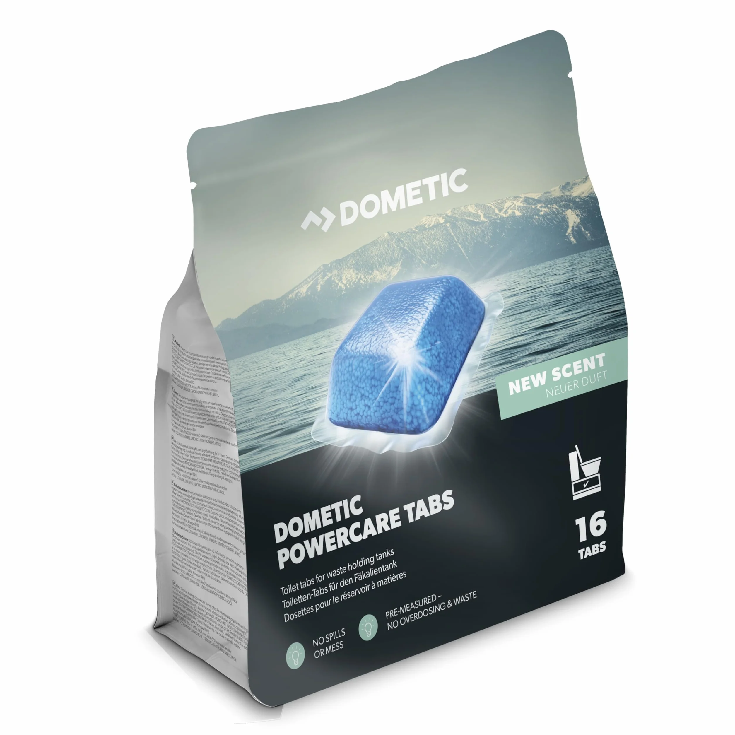 Dometic PowerCare Tabs Dodatek sanitarny do zbiorników na nieczystości, 16 tabletek, Środek czyszczący do toalety kempingowej, czysta alternatywa dla płynnych środków czyszczących