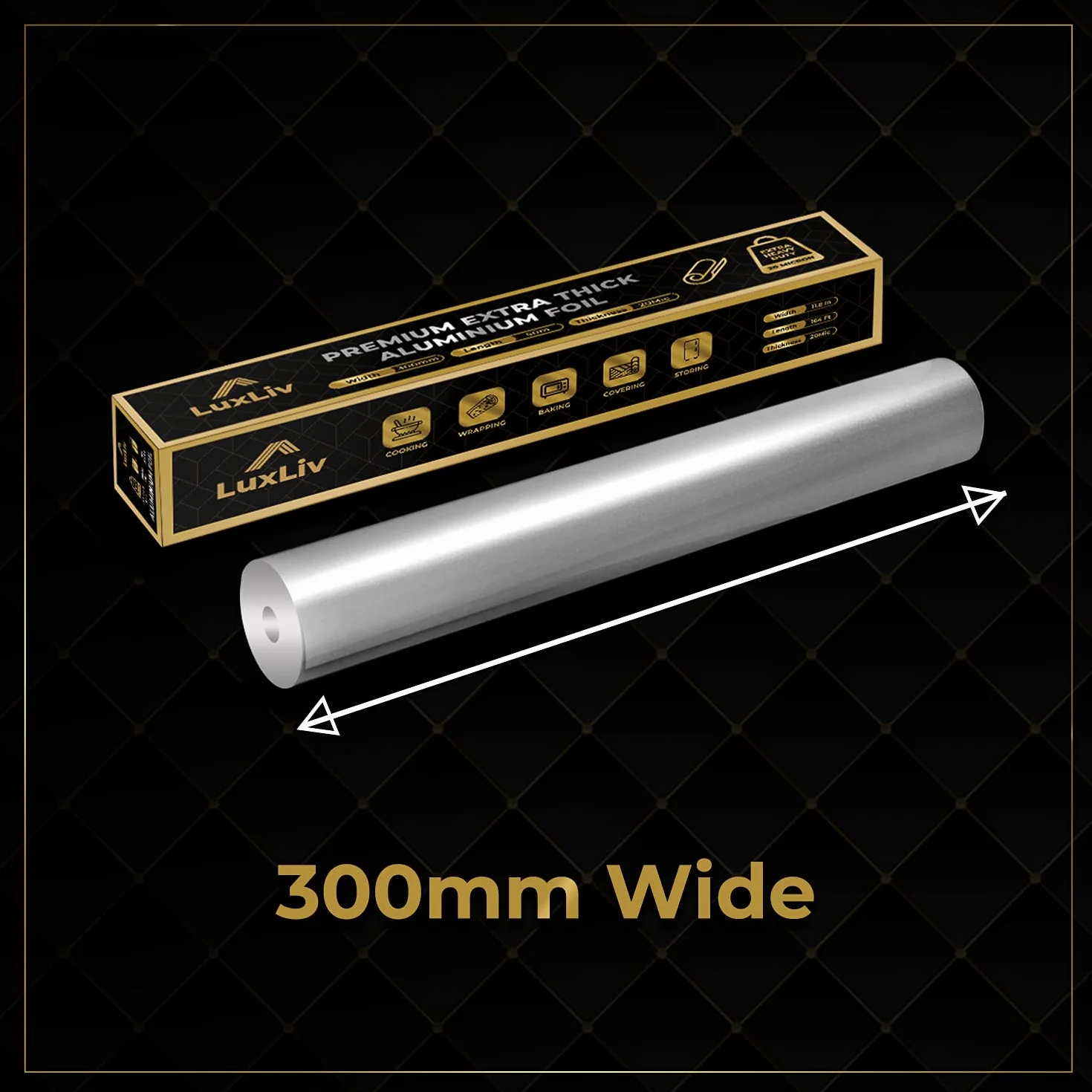 LuxLiv Aluminiowa rolka folii blaszanej 30 cm x 50 m gruba komercyjna z nożem