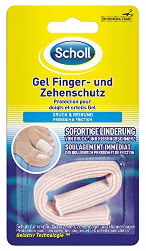 Scholl Żelowa ochrona palców i palców na ucisku – z powłoką Gelactiv Technologe – miękka – możliwość przycięcia – nadaje się do ponownego użytku – nadaje się do prania – 1 sztuka