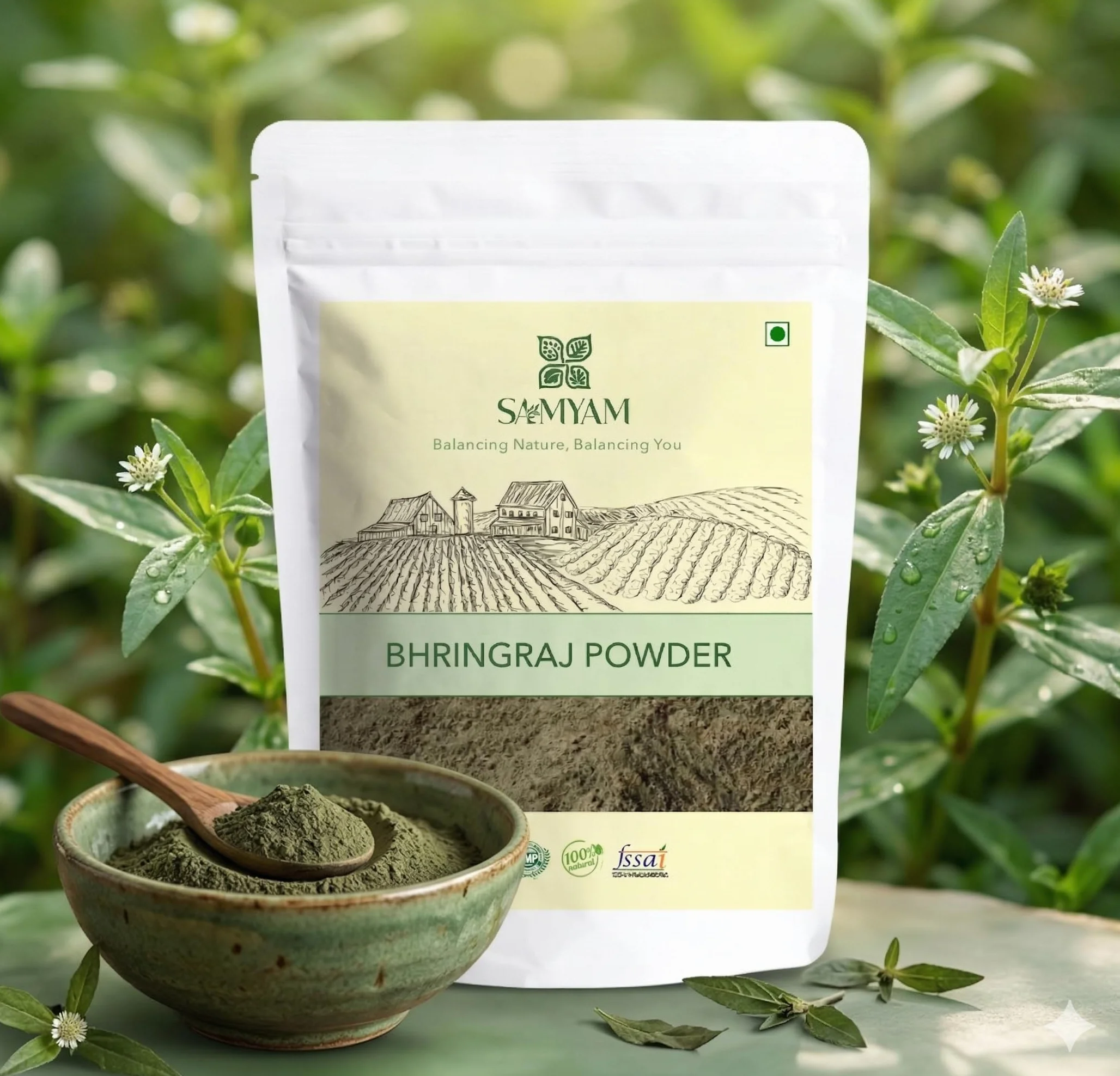 SAMYAM Bhringraj Herbal Hair Care Powder - opakowanie 200 g, ziołowy tonik, wzrost włosów, mocne włosy
