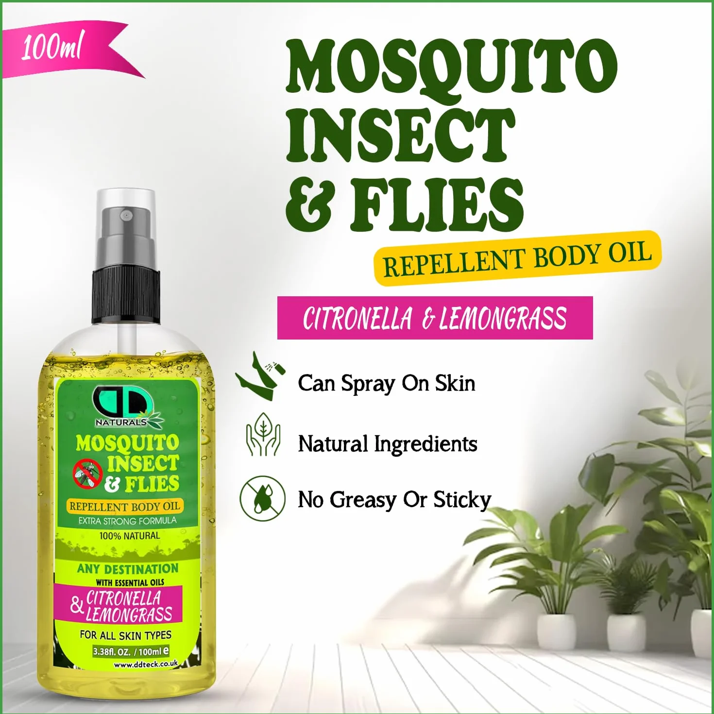 Naturalny olejek do ciała przeciw komarom 100 ml w sprayu z trawy cytronelowej