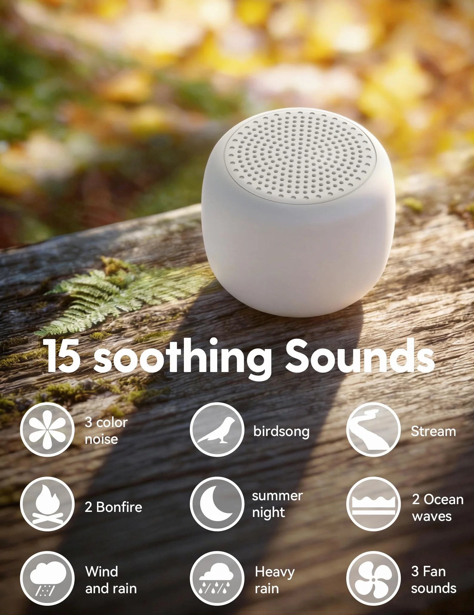 Babelio mini urządzenie dźwiękowe White Noise Machine dla dorosłych i dzieci, 15 dźwięków bez pętli, minutnik, łatwy do kieszeni i podróży, biały