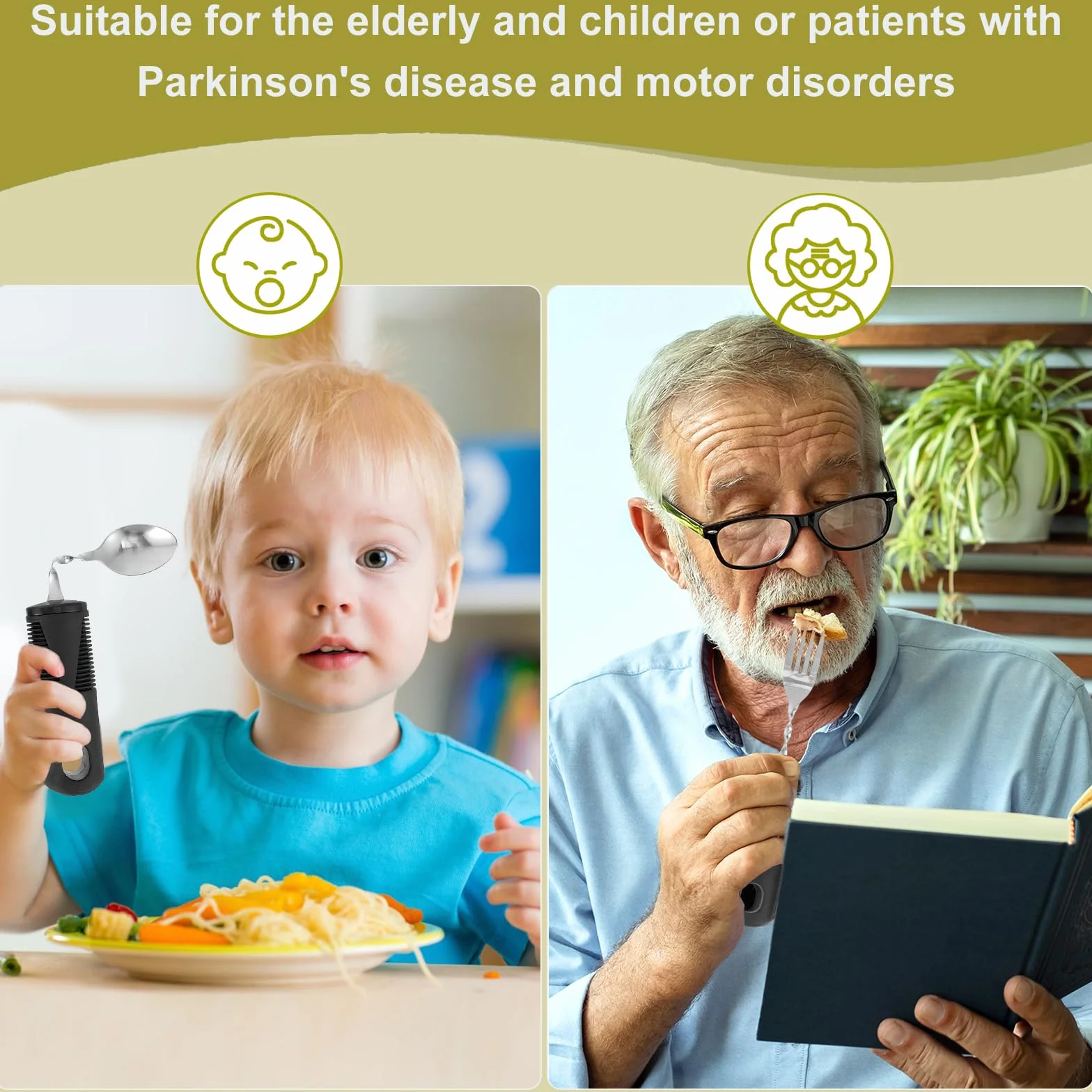 4 szt. Łyżka na sztućce Parkinson Gruby uchwyt Łatwy uchwyt Widelec Widelec Dieta Łyżka Anty Drżenie Składane dla osób starszych Parkinson i osób cierpiących na wstrząsy