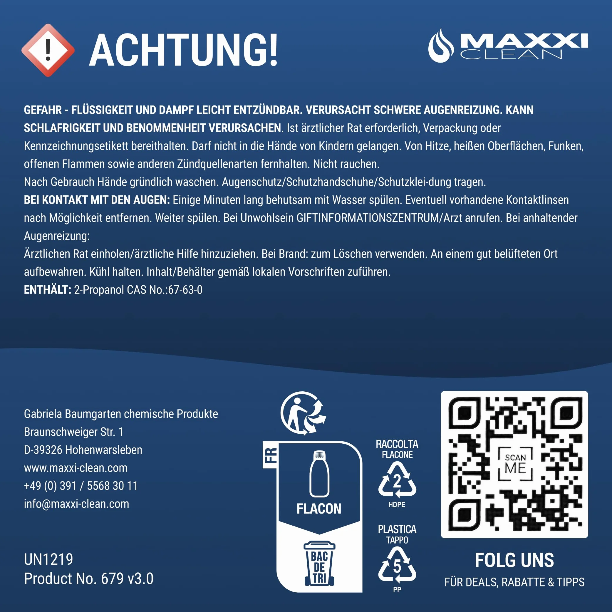 Maxxi Clean Alkohol izopropylowy 99,9% 750 ml Środek czyszczący