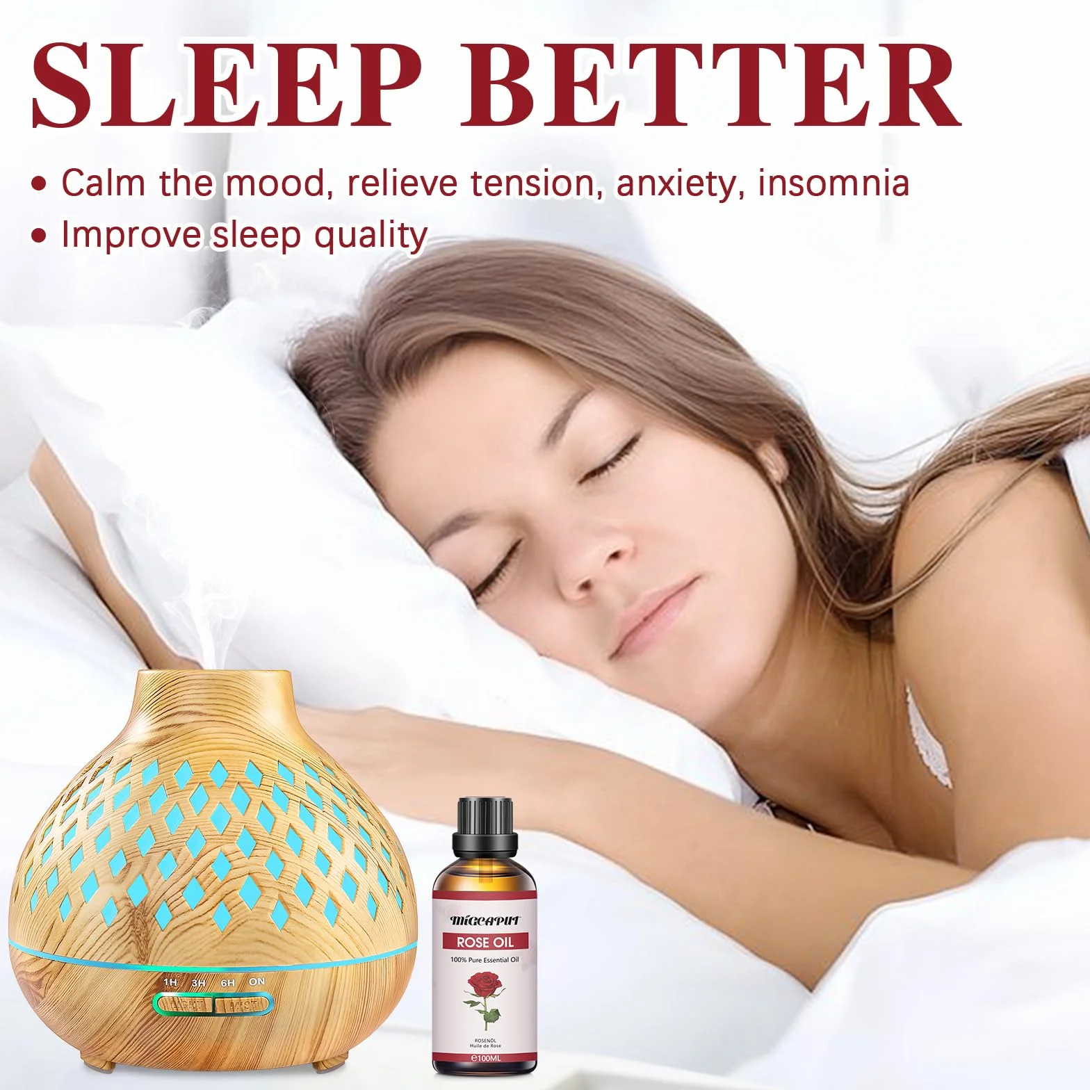 MIGCAPUT Olejek Eteryczny z Róży 100ML, 100% Naturalny Olejek Aromaterapeutyczny, Olejek Różany Klasy Terapeutycznej do Dyfuzora Nawilżacza, SPA, Masażu
