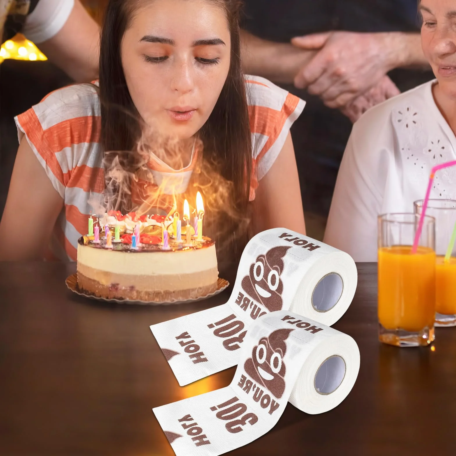2 rolki papieru toaletowego na 30. urodziny, każdy po 250 arkuszy, miękki papier toaletowy, 3-warstwowy z motywem, kreatywny i zabawny papier toaletowy dla przyjaciół, rodziny, na przyjęcie urodzinowe