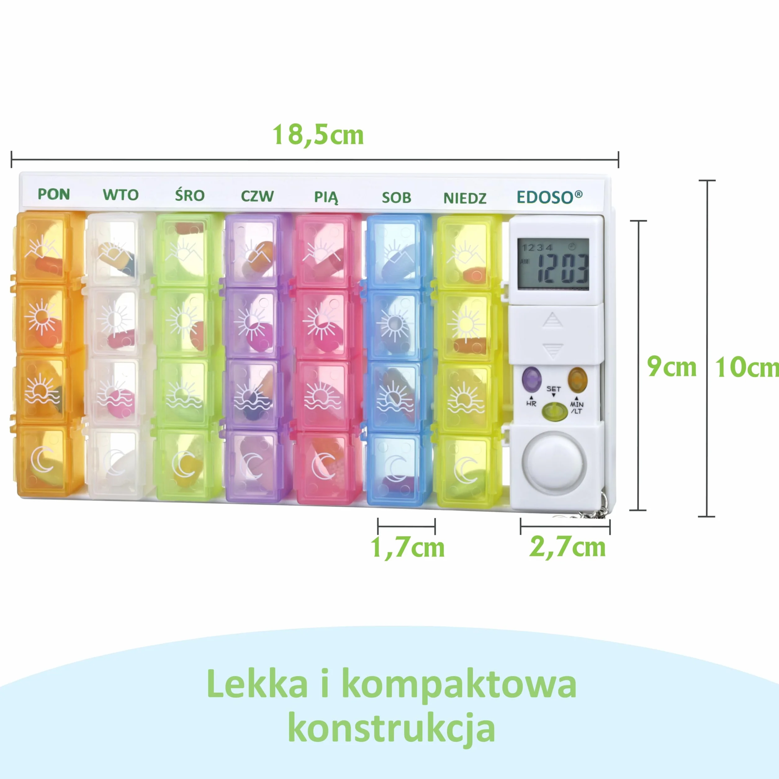 Dozownik leków na 7 dni z alarmem | Pudełko na tabletki tygodniowe z timerem i budzikiem