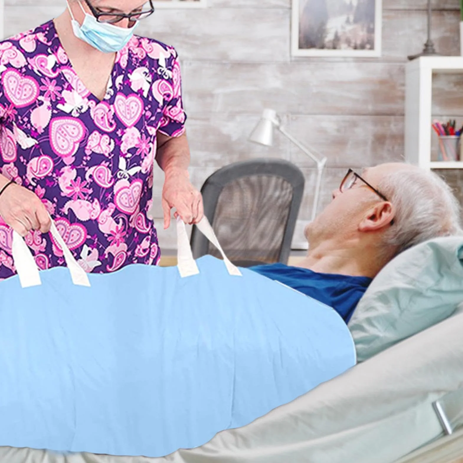 Wielofunkcyjne podkładki do łóżka dla seniorów - wodoodporne i wielokrotnego użytku podkładki transferowe z 6 łatwymi uchwytami - idealny dla opiekunów wspomagających starsze osoby w łóżku lub podczas