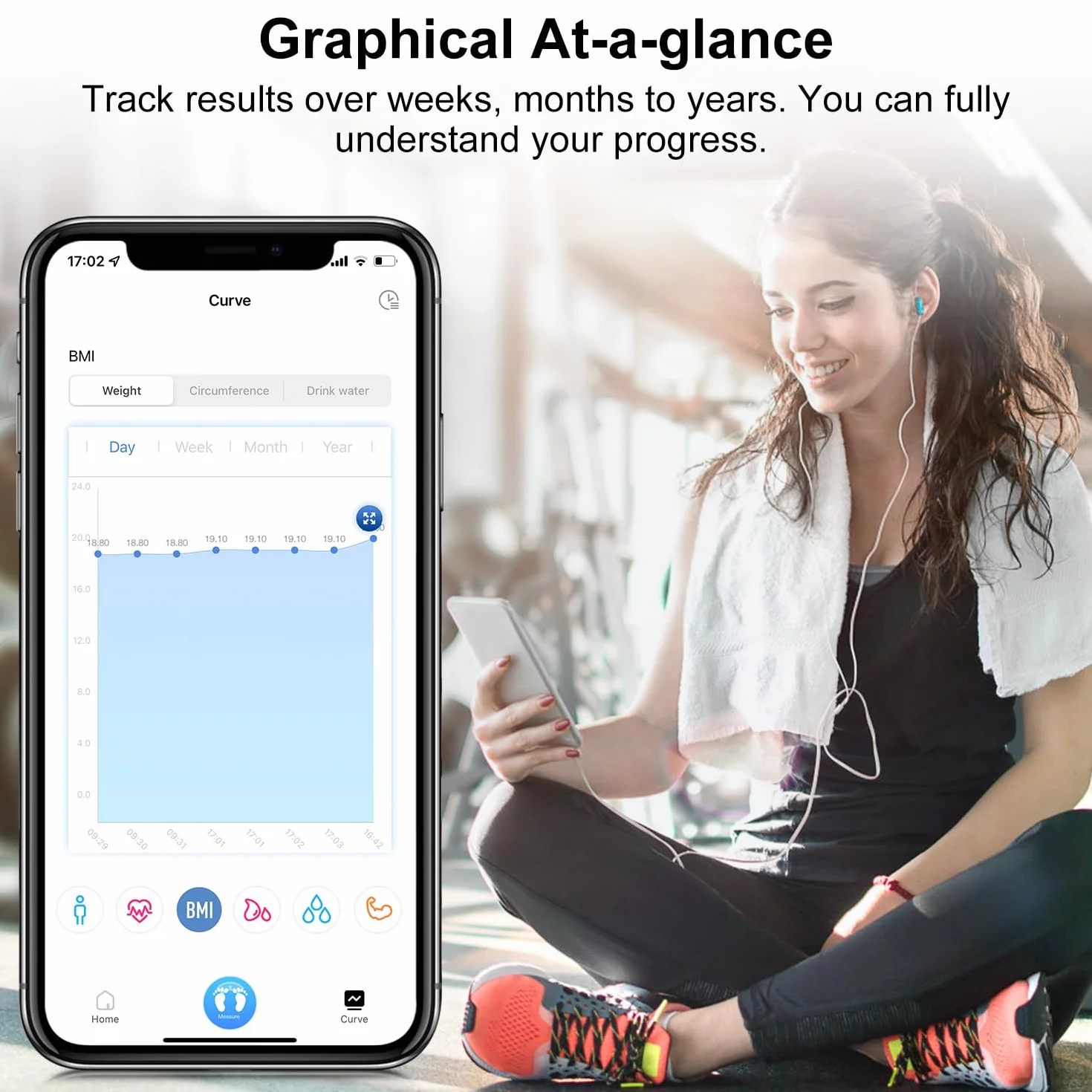 INSMART Waga do masy ciała, cyfrowa osobista inteligentna waga z aplikacją, waga Bluetooth do tkanki tłuszczowej, BMI, wagi, tętna, masy mięśniowej, wody, białka, masy kości, BMR itp. Bllue