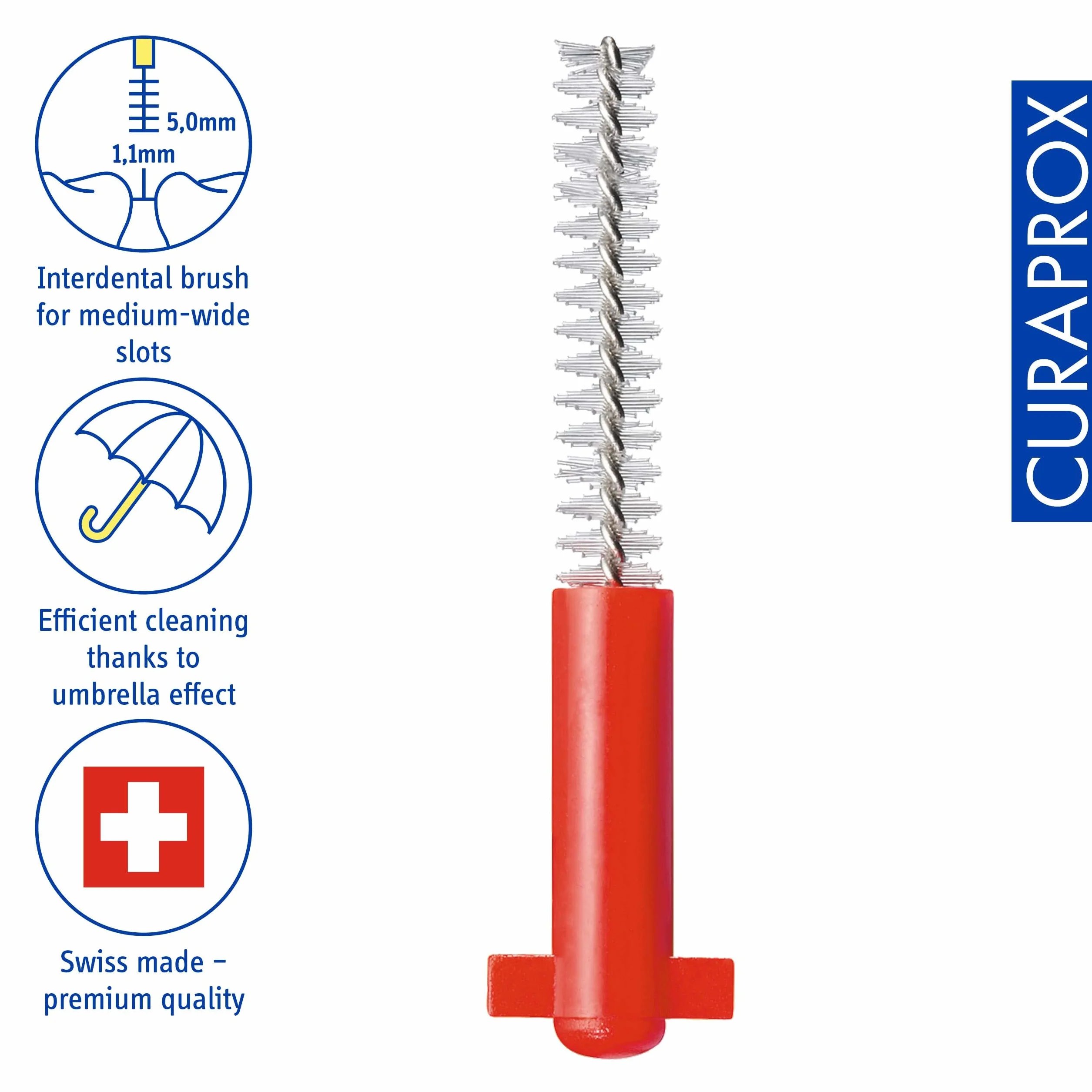 Curaprox Interdental Brush Wkłady CPS 07 Prime-ISO Rozmiar 1, Czerwony/Ultra-Fine filamenty do skutecznego czyszczenia szczelin szczelinowych / 8-Pack/Made in Switzerland/English Packaging