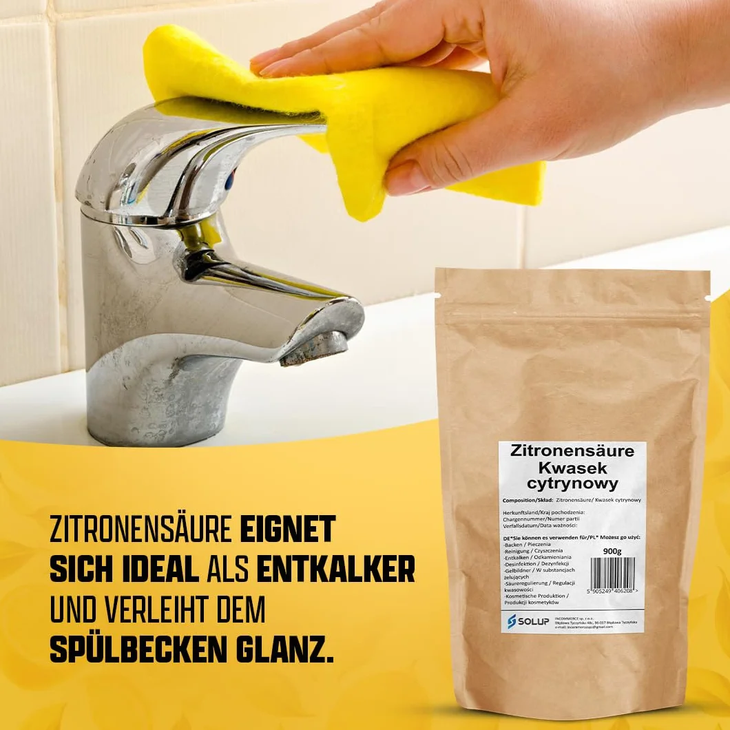 Kwas cytrynowy w proszku 900 g I jakość spożywcza I czysty proszek kwasu cytrynowego I naturalny odkamieniacz w proszku do ekspresu do kawy, czajnika, pralki i gospodarstwa domowego