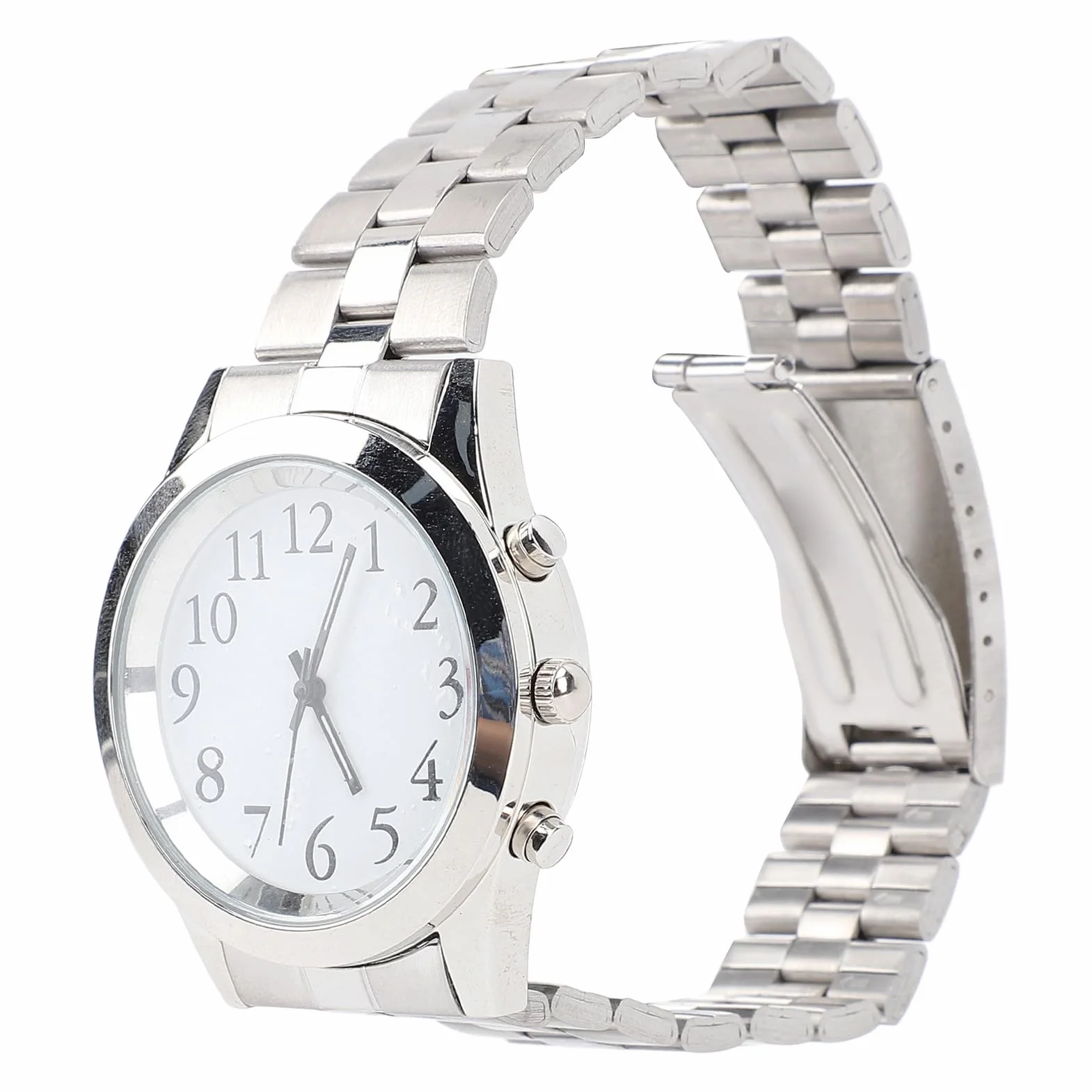 Rozmawiający Zegarek na Niewidomy i Niedowidzony Głośnym Głosem i Alarmem w Elastycznym Opasce ze Stali Nierdzewnej - łatwy Zestaw na rękę dla Osób Starszych