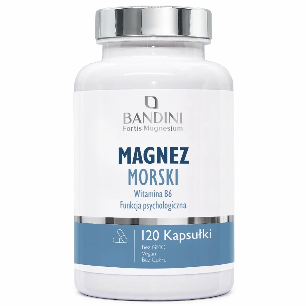 Bandini® Marine Magnez i Witamina B6 - Skutecznie zwalcza zmęczenie, stres i ból - 120 kapsułek pochodzenia roślinnego (kuracja 4-miesięczna) - Poprawia sen, układ nerwowy i mięśniowy