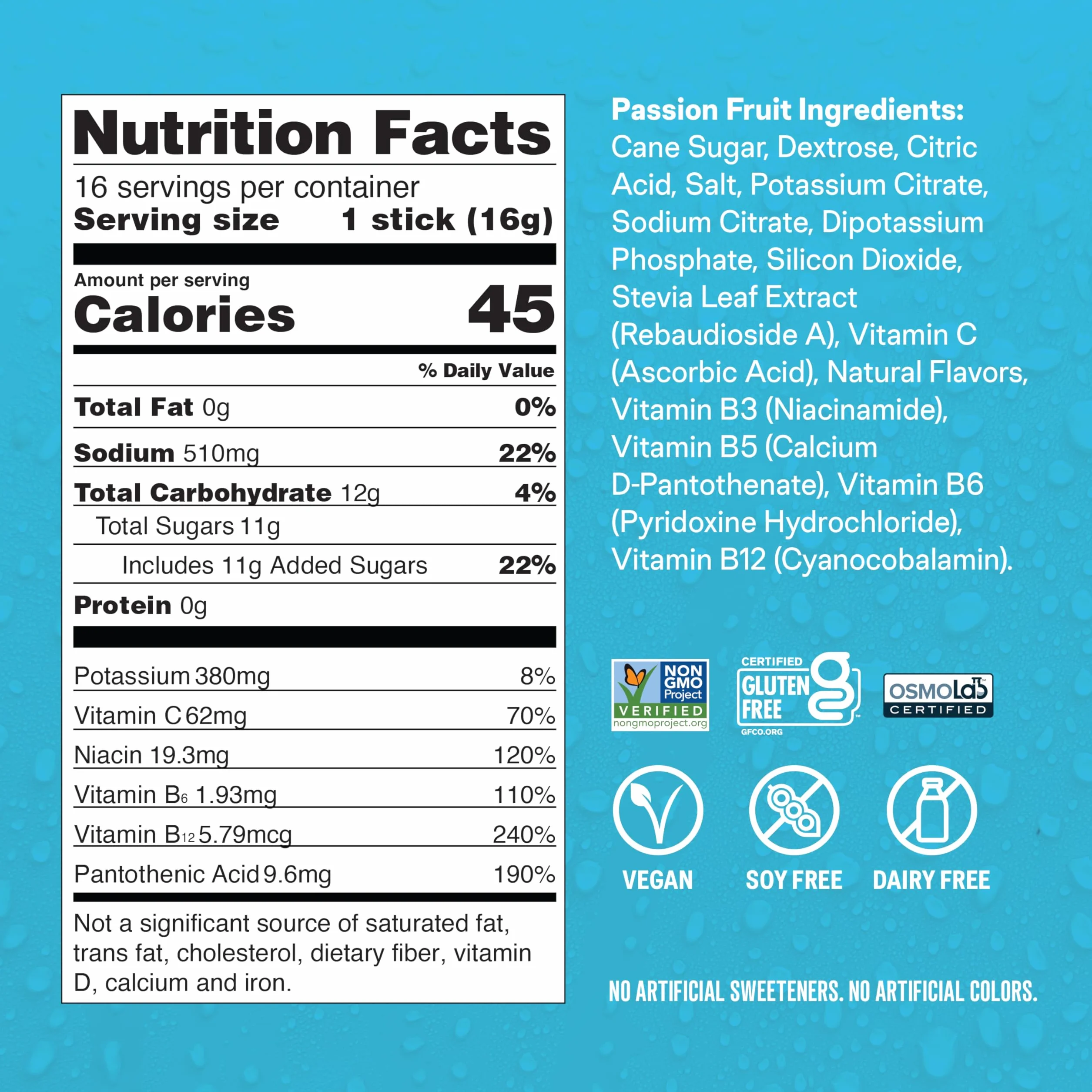 Liquid I.V Hydration Multiplier, mieszanka napoju elektrolitowego, marakuja, 10 pojedynczych saszetek (16 g)
