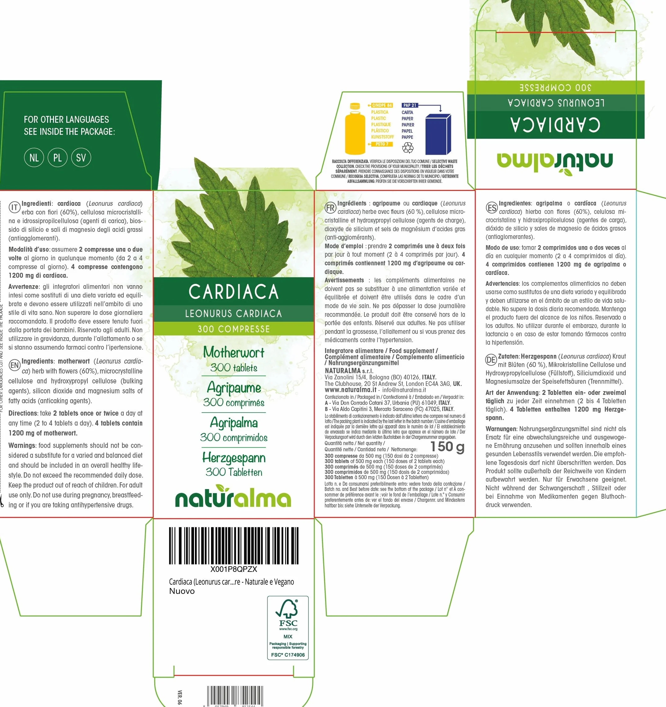 Serdecznik pospolity (Leonurus cardiaca) ziele z kwiatami Naturalma - 150 g - 300 tabletek - Suplement diety - Naturalne i Wegańskie
