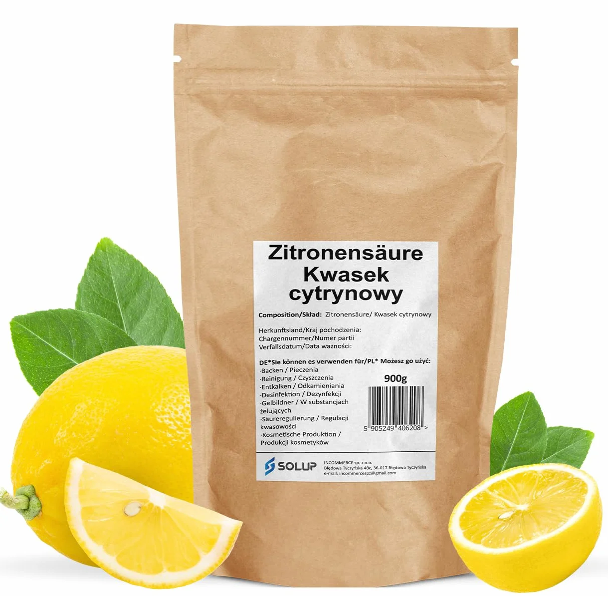 Kwas cytrynowy w proszku 900 g I jakość spożywcza I czysty proszek kwasu cytrynowego I naturalny odkamieniacz w proszku do ekspresu do kawy, czajnika, pralki i gospodarstwa domowego