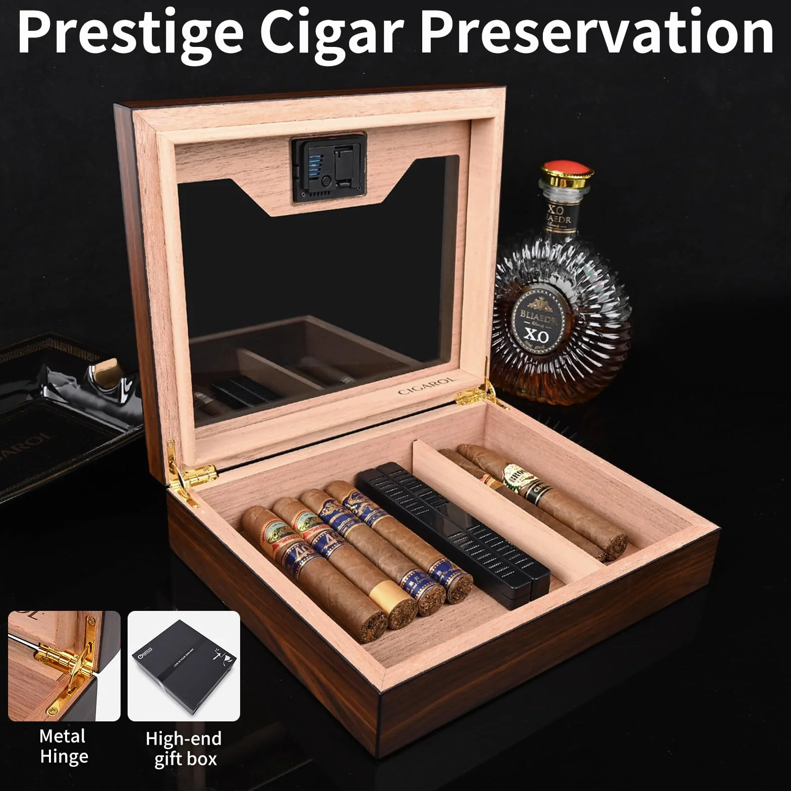 Humidor, ręcznie wykonane humidory, cygara, etui na cygara z nawilżaczem i higrometrem, na ok. 25-35 cygar, świetny prezent dla mężczyzn (bez cygar)