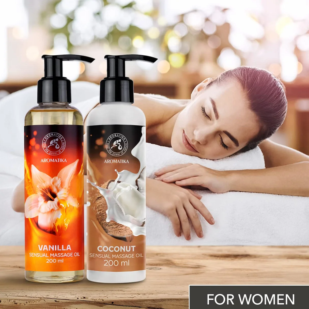 Sensual Vanilla & Coconut Massage Blend 2×200 ml – Edible & Kissable – Almond & Grapeseed Base – Aromatherapy Body Care – Relax