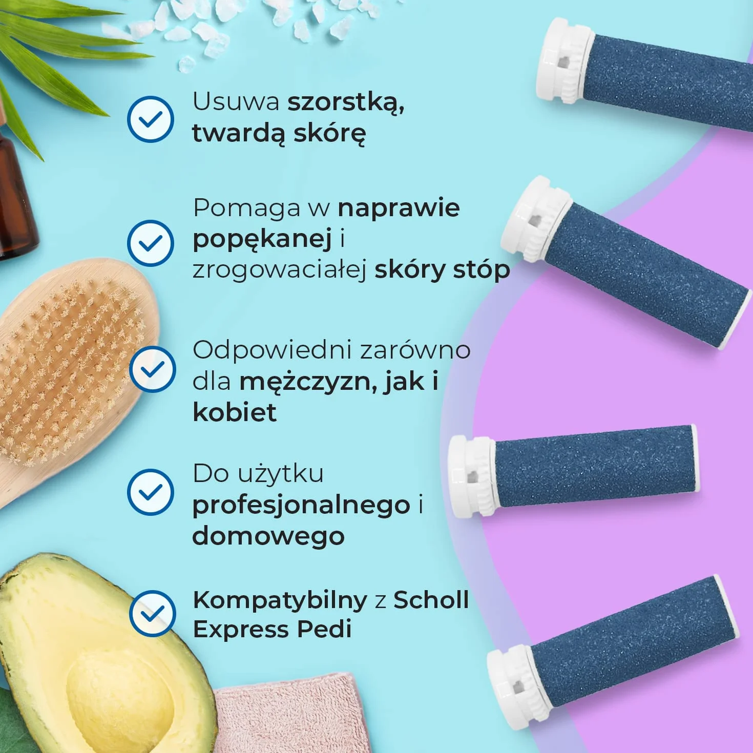 My Rollers Końcówki Rolki Głowice Obrotowe do Frezarki do Pięt Pilnika Elektrycznego, Wkłady Silnie Ścierające, Kompatybilne z Scholl Express Pedi, 4 szt