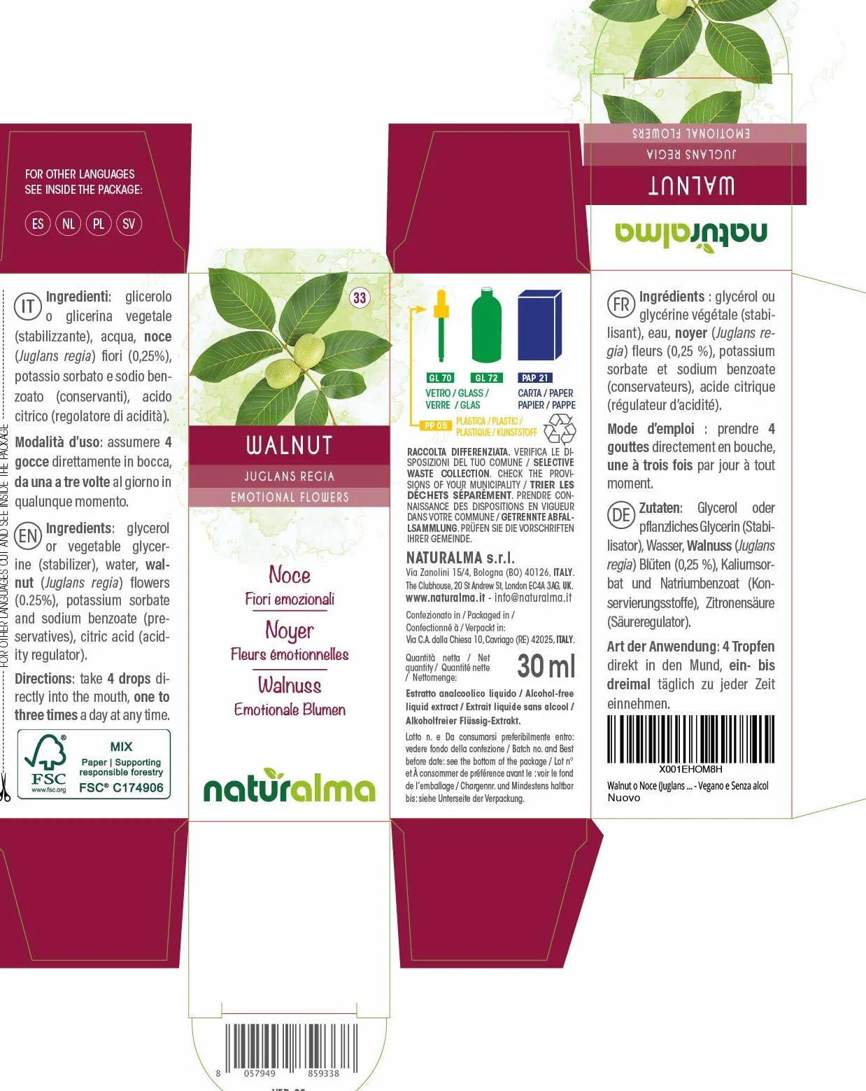 Kwiaty Bacha Naturalma Krople 30 ml Płynny ekstrakt bezalkoholowy Esencje kwiatowe Wegański