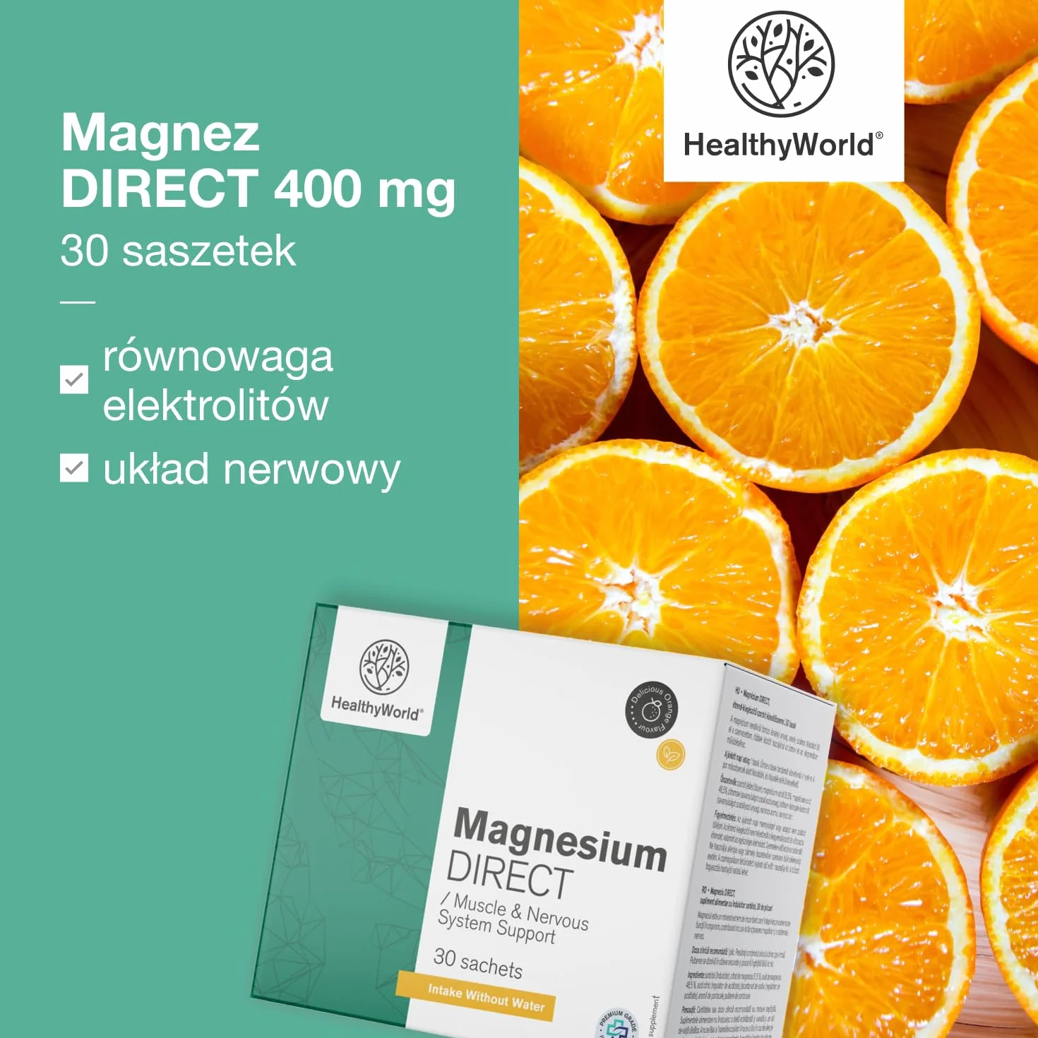 Magnez DIRECT 400 mg cytrynian tlenek 30 saszetek pomarańczowy - wsparcie mięśni i układu nerwowego