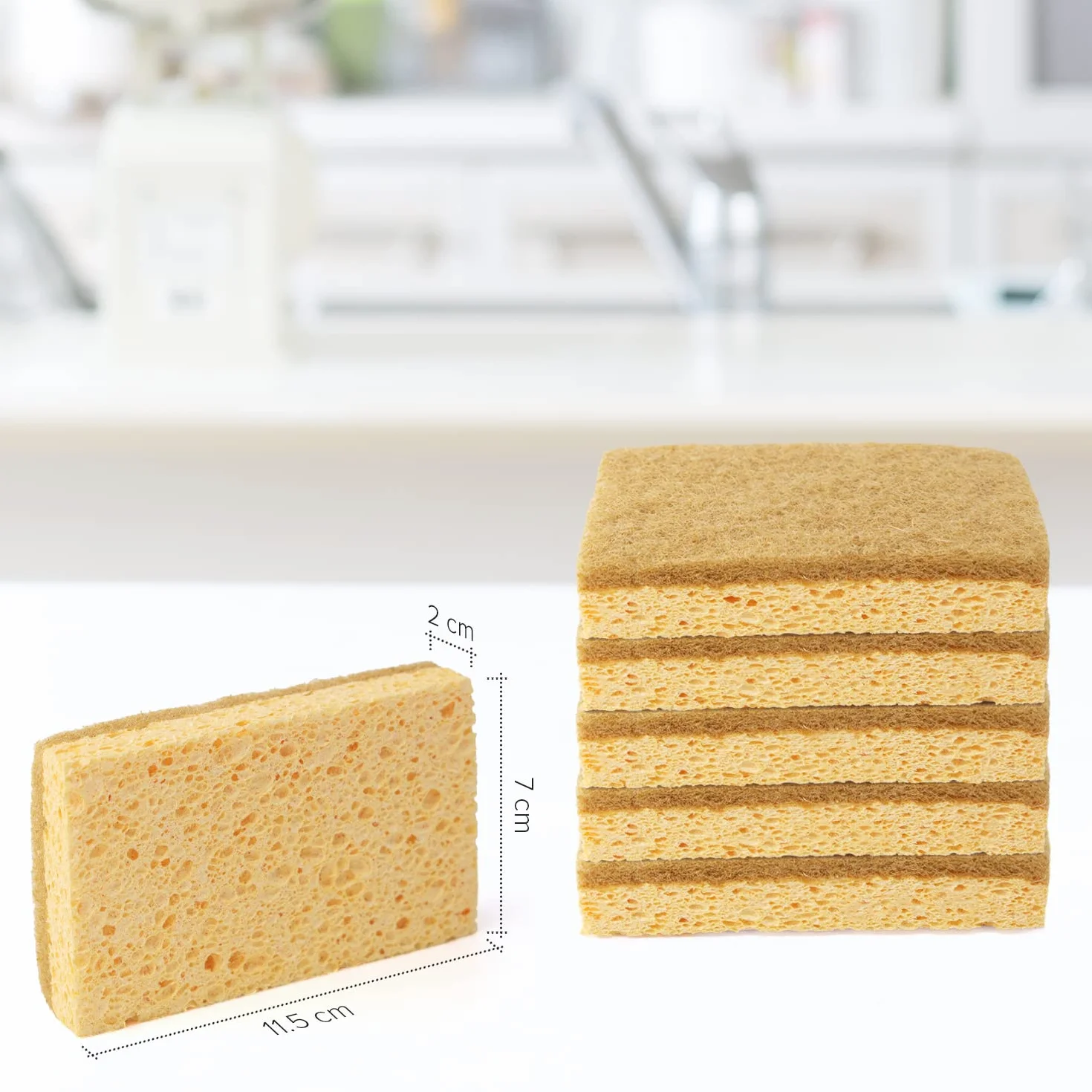 Joeji's Kitchen Gąbka do mycia naczyń do głębokiego czyszczenia kuchni lub łazienki, Zestaw 6 zmywalnych gąbek wielokrotnego użytku - Naturalna gąbka celulozowa Ekologiczne włókna i biodegradowalne