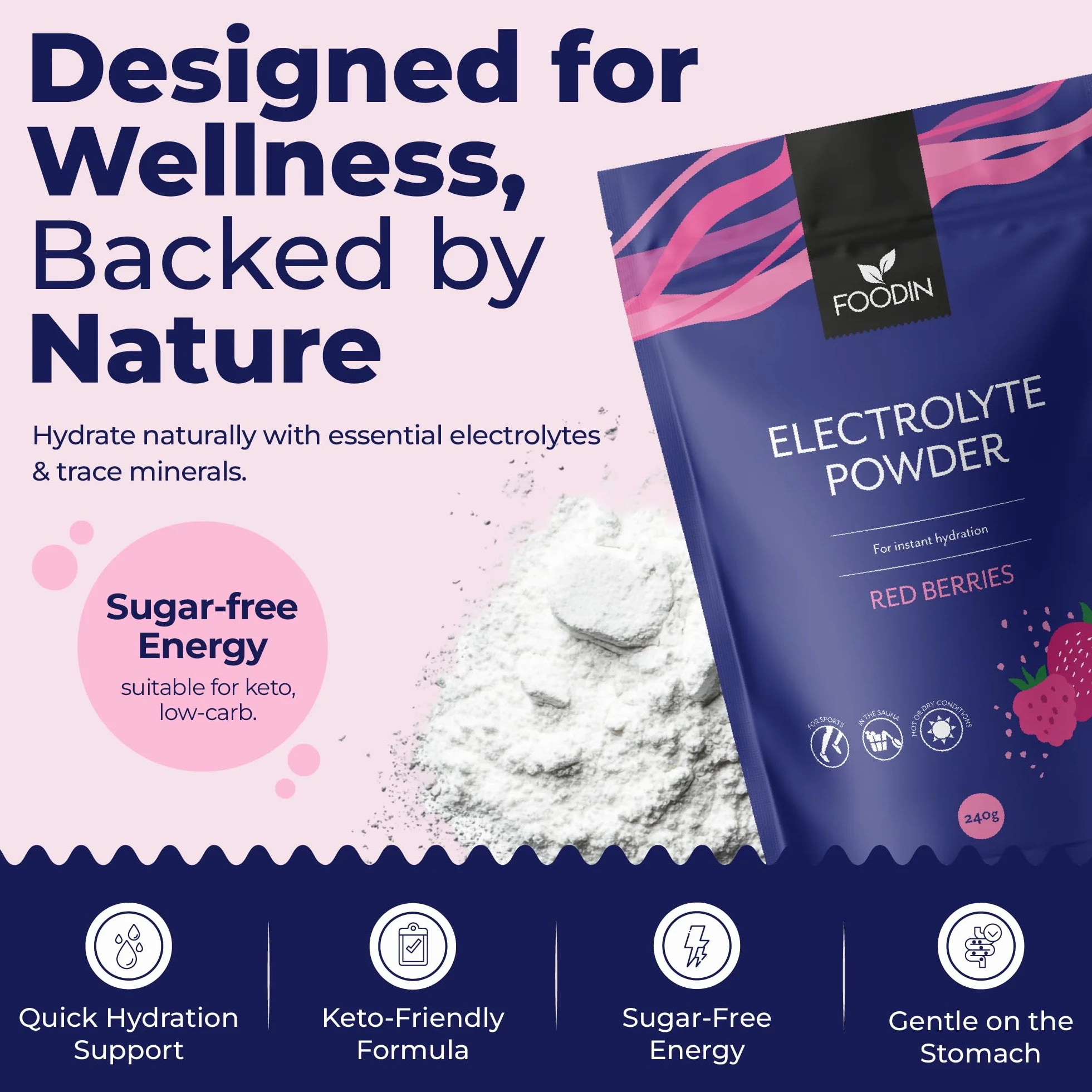 Electrolyte Powder, red Berries Flavour 240 g, bez cukru, a mimo to izotoniczny