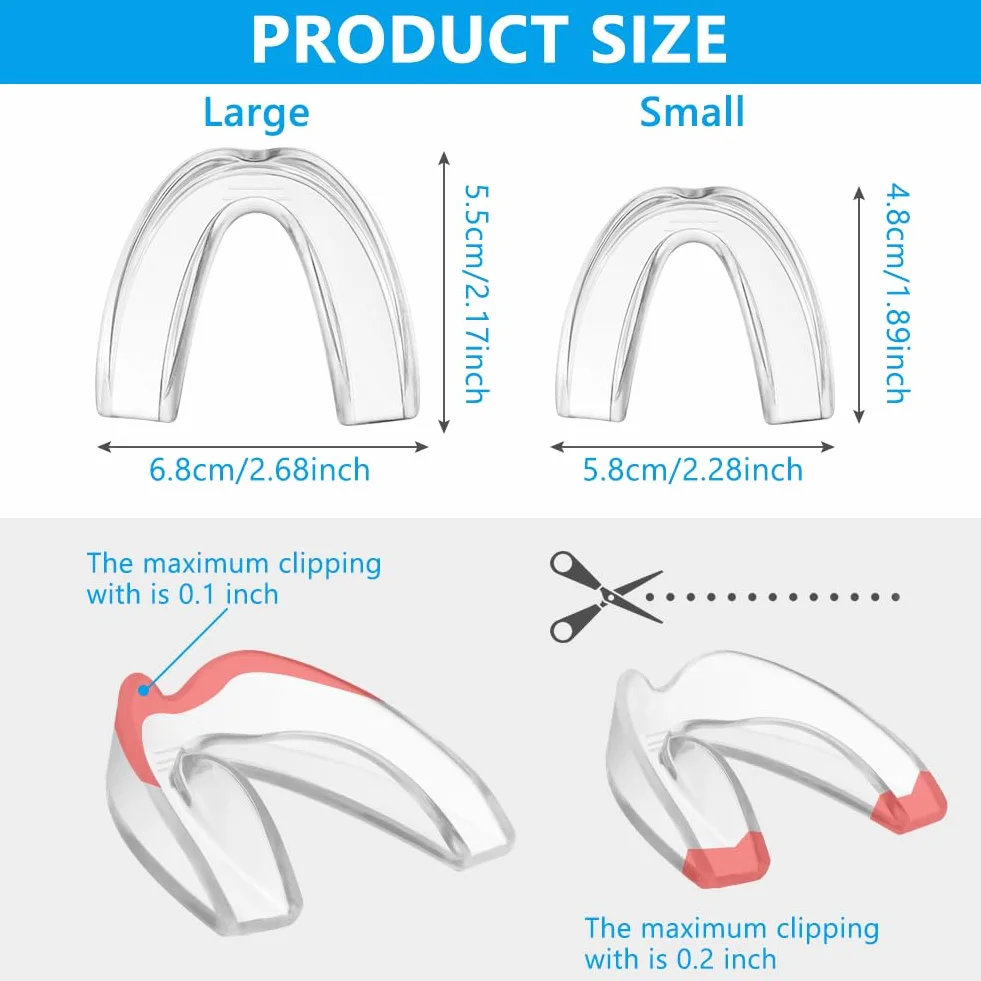 ACWOO Ochraniacz na Zęby do Zgrzytania Zębami, 4 Sztuki Szyn do Zgryzania Zębów, Chrapania Szyn Zębowych, Szyn Chrapania na Noc, Szyna do Gryzienia Mouth Guard, Szyna Chrapania, 2 Rozmiary (B)
