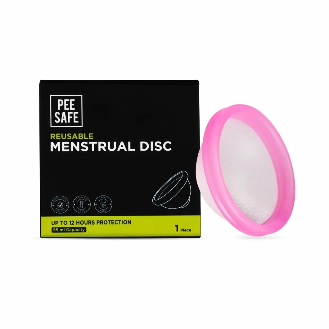 Pee Safe Dysk menstruacyjny wielokrotnego użytku | 1 dysk menstruacyjny wielokrotnego użytku + 1 woreczek do przechowywania spandexu | pojemność 55 ml | wykonany z silikonu medycznego