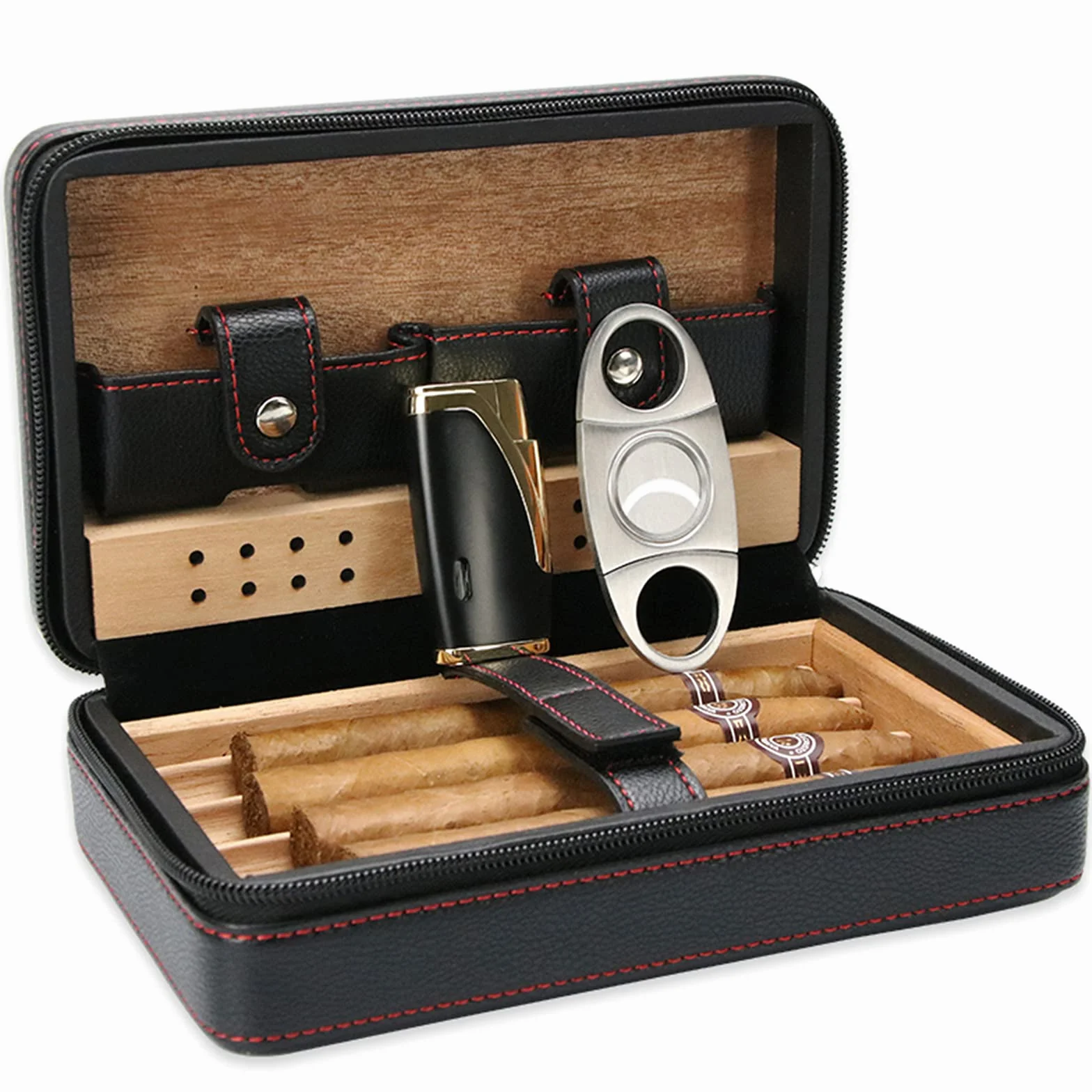Skórzany humidor cedrowy na 4 cygara, przenośny zestaw do cygar