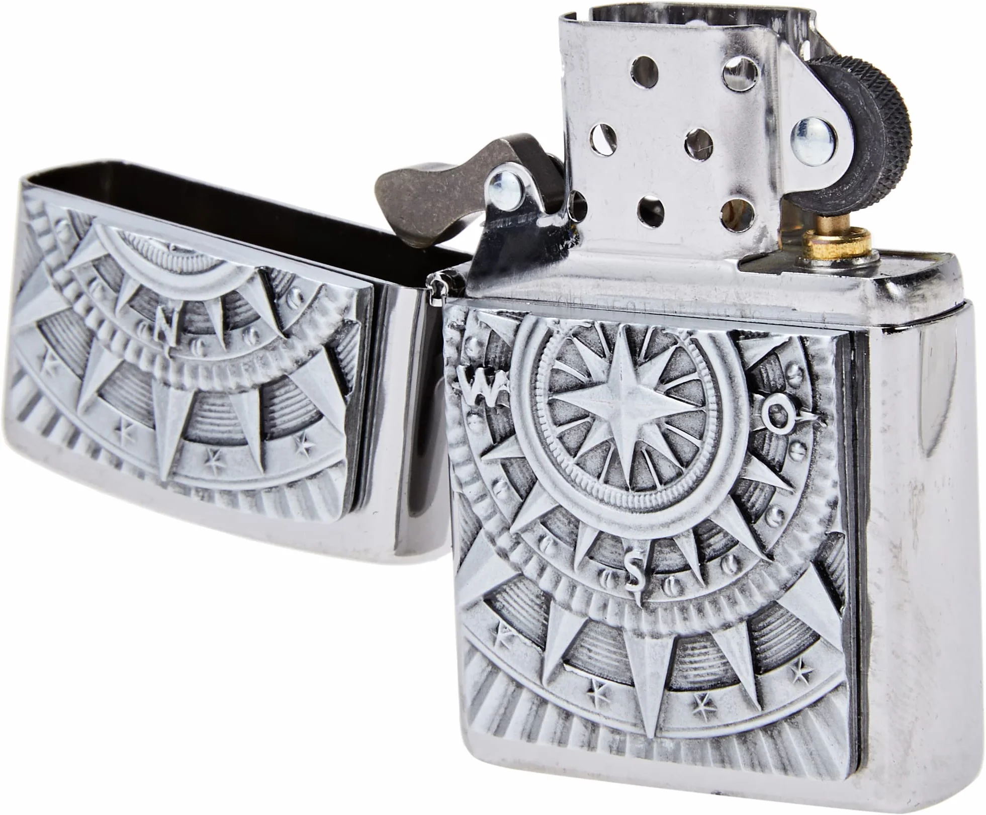 Zippo Zapalniczka Sztormowa, Emblemat Motywu z Kompasem, Szczotkowany Chrom, z Możliwością Napełniania, Wielokrotnego Użytku, Płomień Odporny na Wiatr, w Pudełku Prezentowym, Made in USA