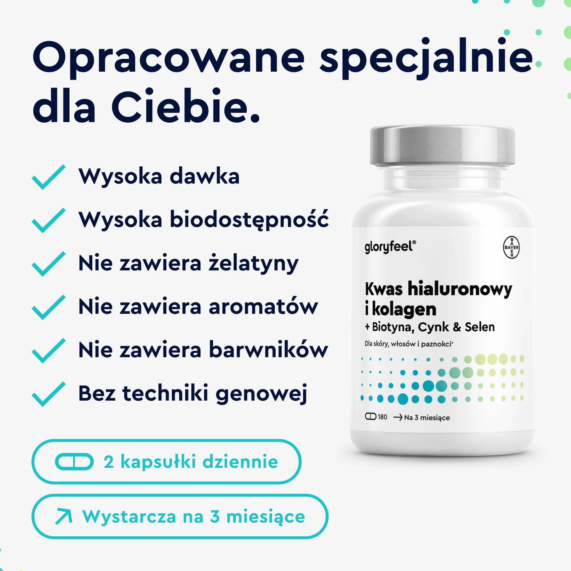 Hialuron + Kolagen, 180 Kapsułek, Kompleks dla Skóry i Włosów z Biotyna, Witamina C, Cynk, Selen i Ekstrakt z Bambusa, Testowane Laboratoryjnie, Wyprodukowano w DE bez Dodatków, Suplement Diety