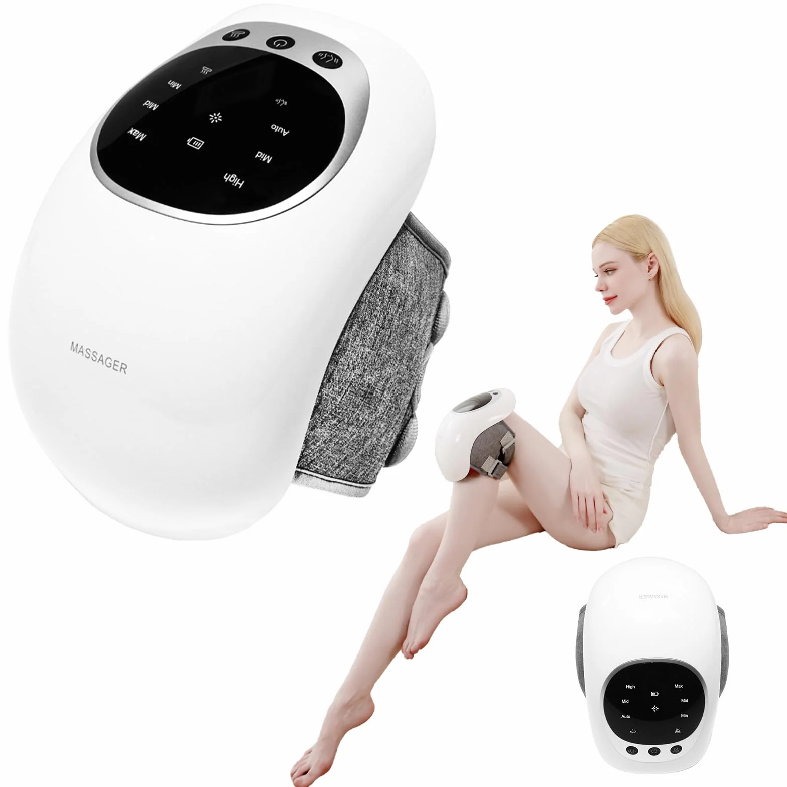 Urządzenie do masażu kolan, 3 poziomy temperatury, terapia światłem czerwonym, wyświetlacz LCD, terapia cieplna i wibracyjna, 7000 obr./min, czas pracy 120 min, czarny