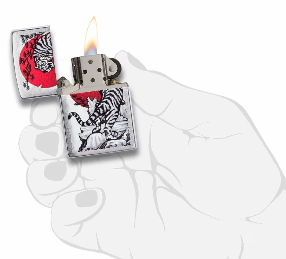 Zippo Zapalniczka Sztormowa Azjatycki Tygrys Szczotkowany Chrom Wielokrotnego Użytku Odporna na Wiatr