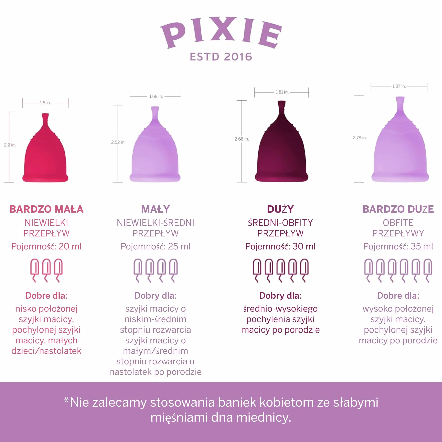 Pixie kubek menstruacyjny 100% silikon klasy medycznej 12 godzin alternatywa dla tamponu