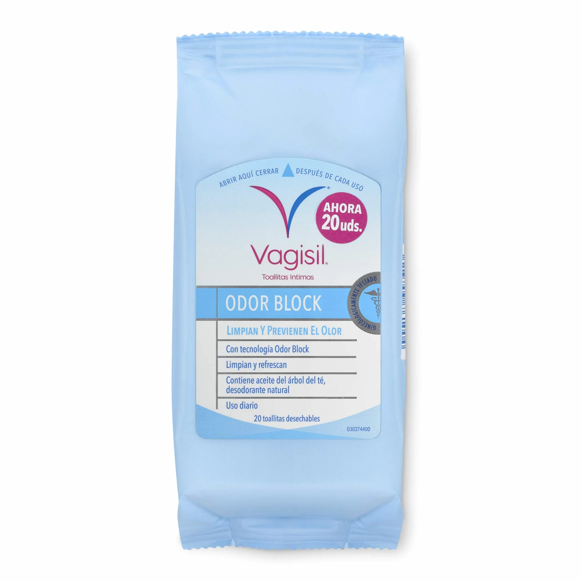 Vagisil Chusteczki higieny intymnej Odor Block, czyszczą, odświeżają i zapobiegają zapachom do 24 godzin. 20 sztuk