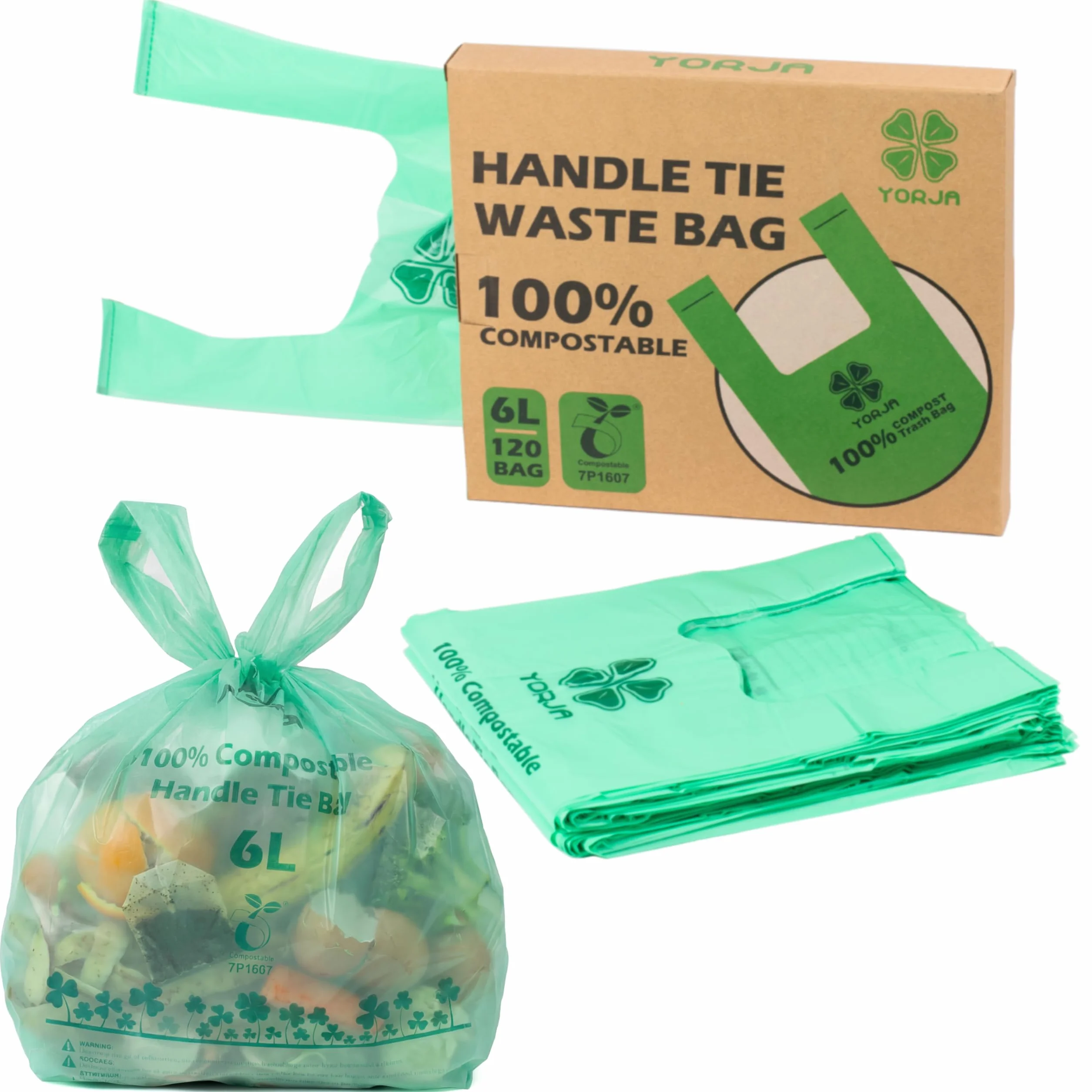 Wkładki kompostowe 6 l, 120 sztuk, w 100% biodegradowalne worki na kosze kuchenne, kompostowalne worki na odpady żywnościowe z certyfikatem EN13432 i ASTM D6400