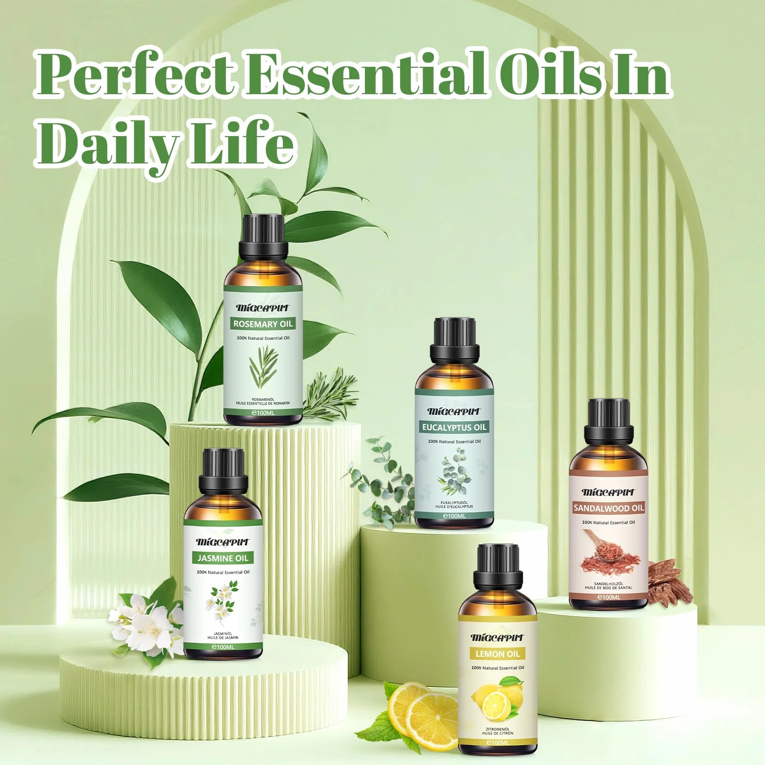 MIGCAPUT Olejek Eteryczny Jaśminowy 100ML, Naturalny Olejki Aromaterapeutyczny, Jaśminowy Olejek Zapachowy Premium do Dyfuzora, SPA, Masażu, Ręcznie Robione Mydło, Ręcznie Robione Świece